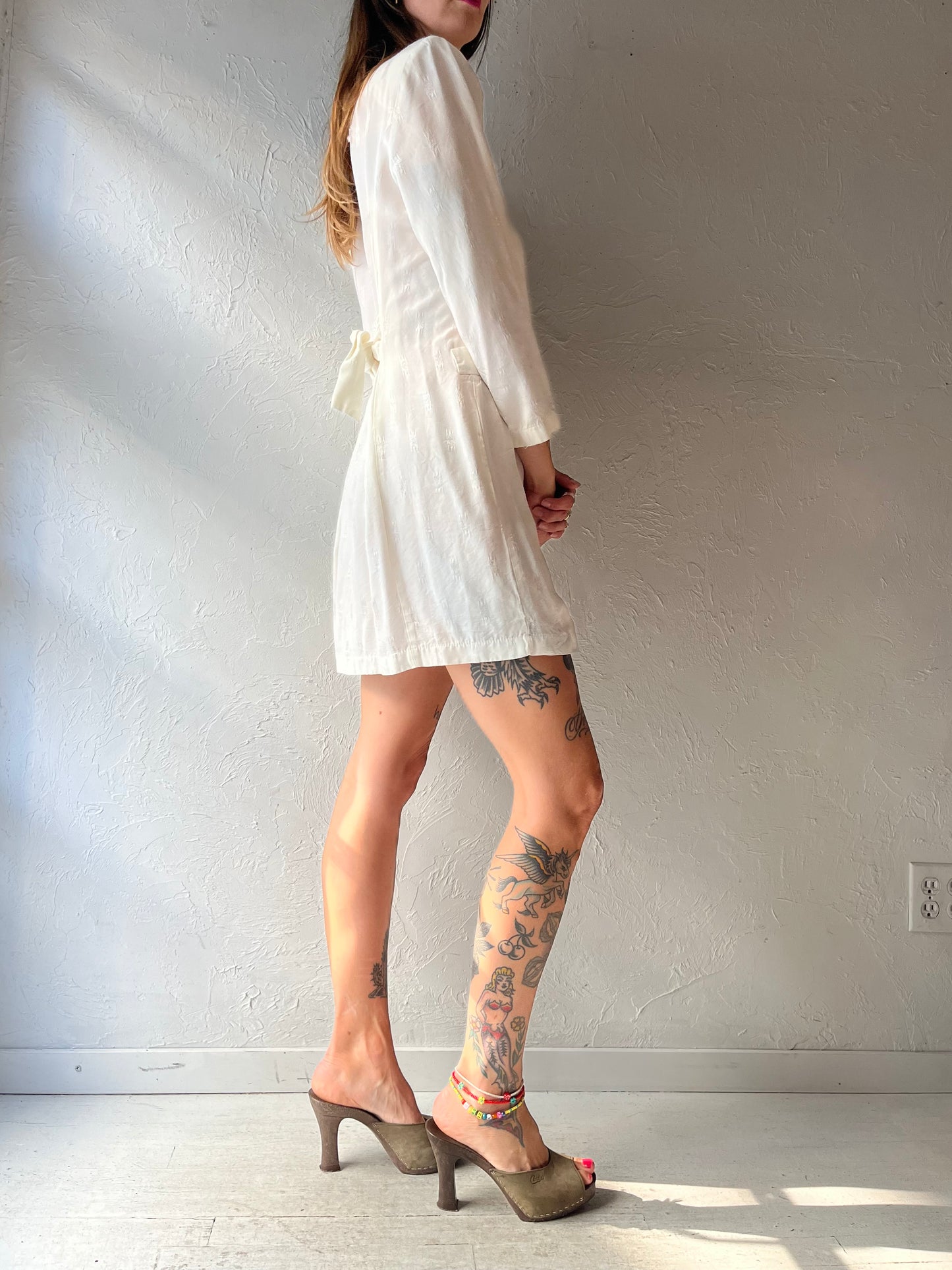 90s 'Rampage' White Long Sleeve Button Up Blazer Mini Dress / Small - Medium