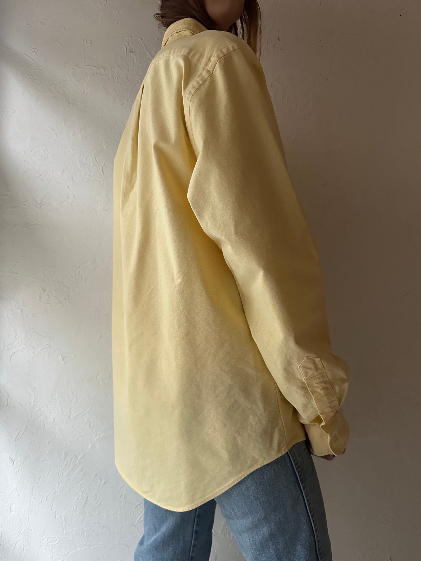 Y2k 'Ralph Lauren' Yellow Cotton Dress Shirt / Large