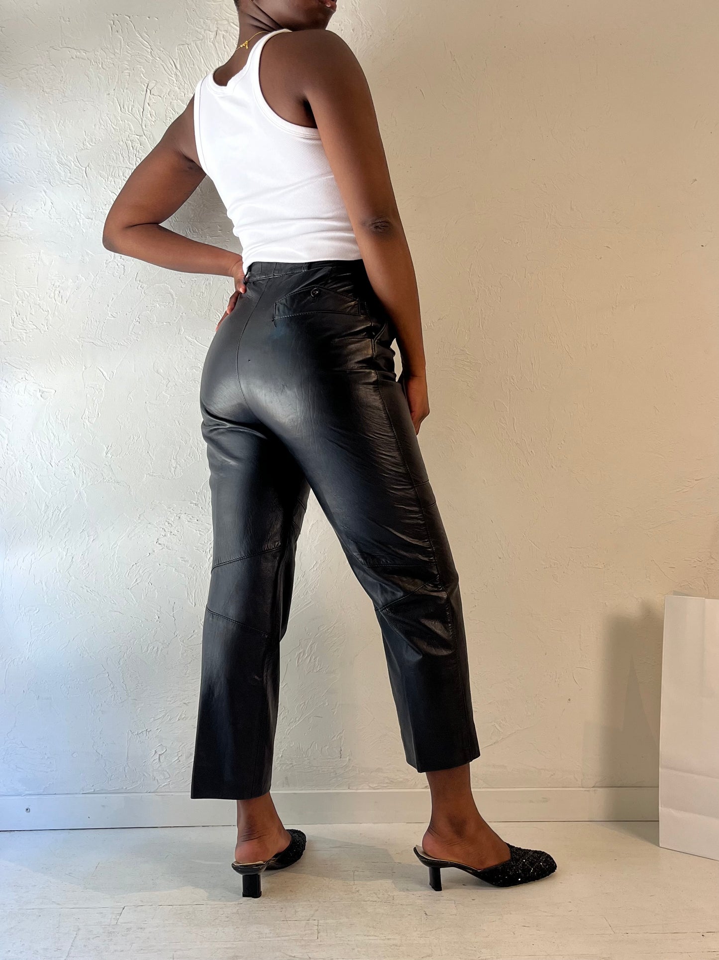 Vintage Black Leather Pants / Medium