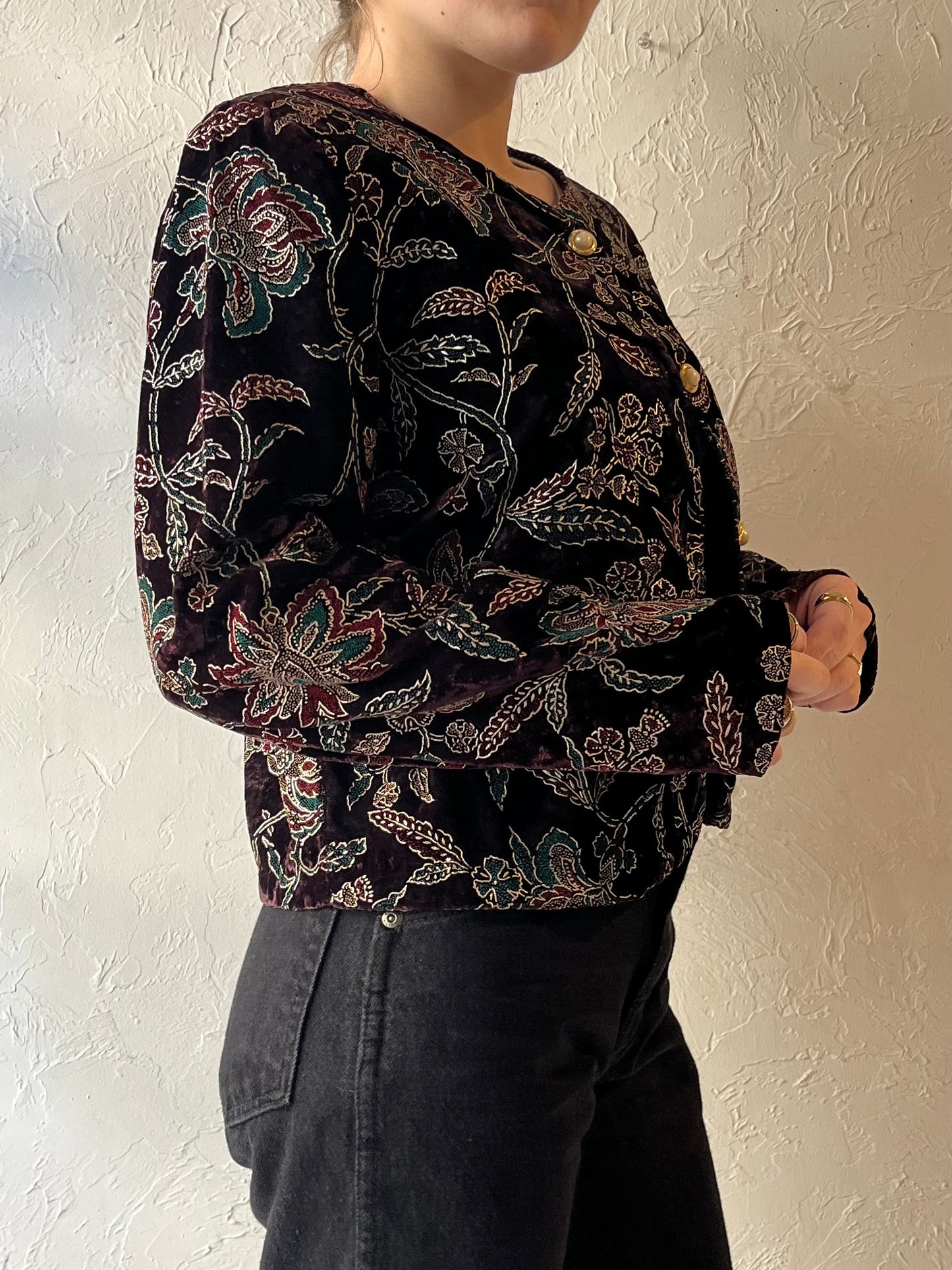 90s ‘Tres Paquette’ Floral Velvet Jacket / Medium