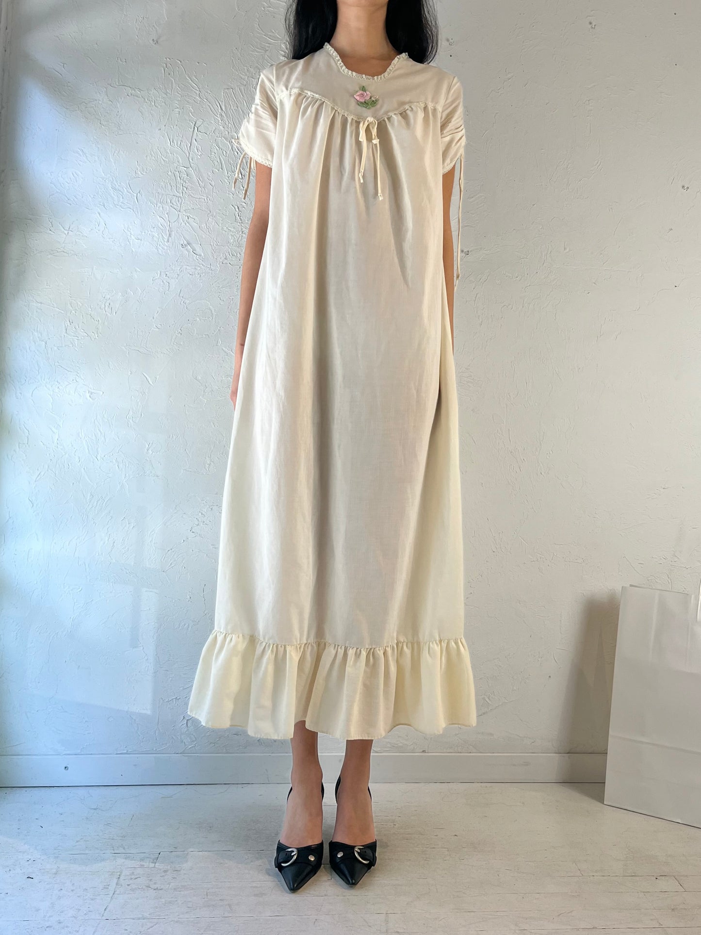 80s Cream Night Dress / Medium