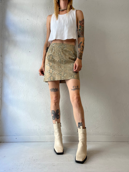 90s 'Danier' Tan Snakeskin Leather Mini Skirt / Small