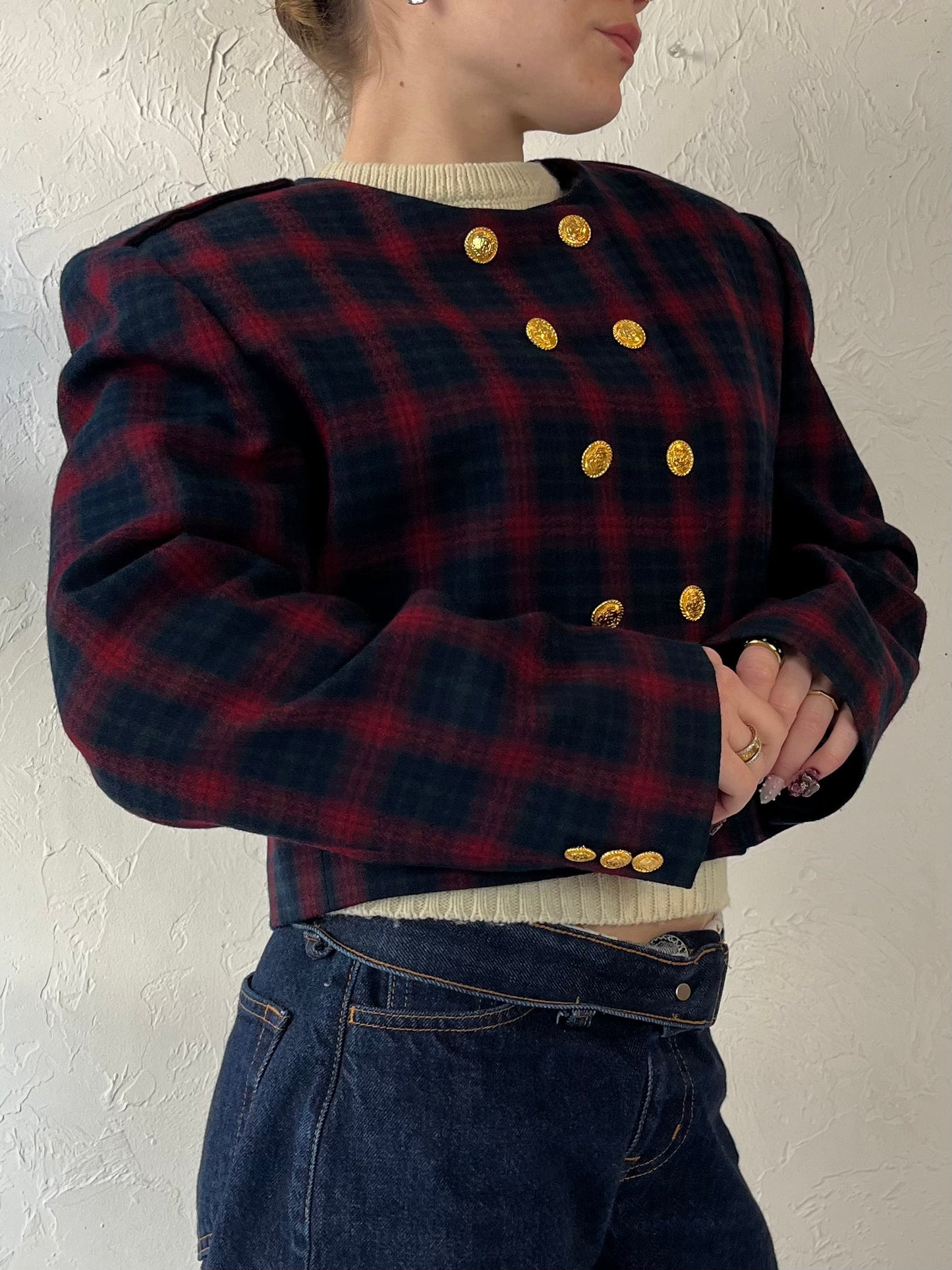 90s JH Collectibles’ Cropped Wool Plaid Jacket / Medium