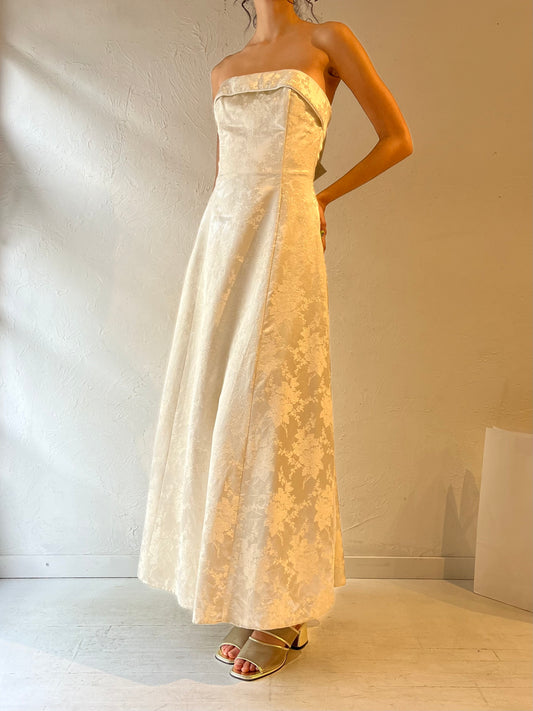 90s ‘Jessica McClintock’ Cream Strapless Formal Dress / Medium