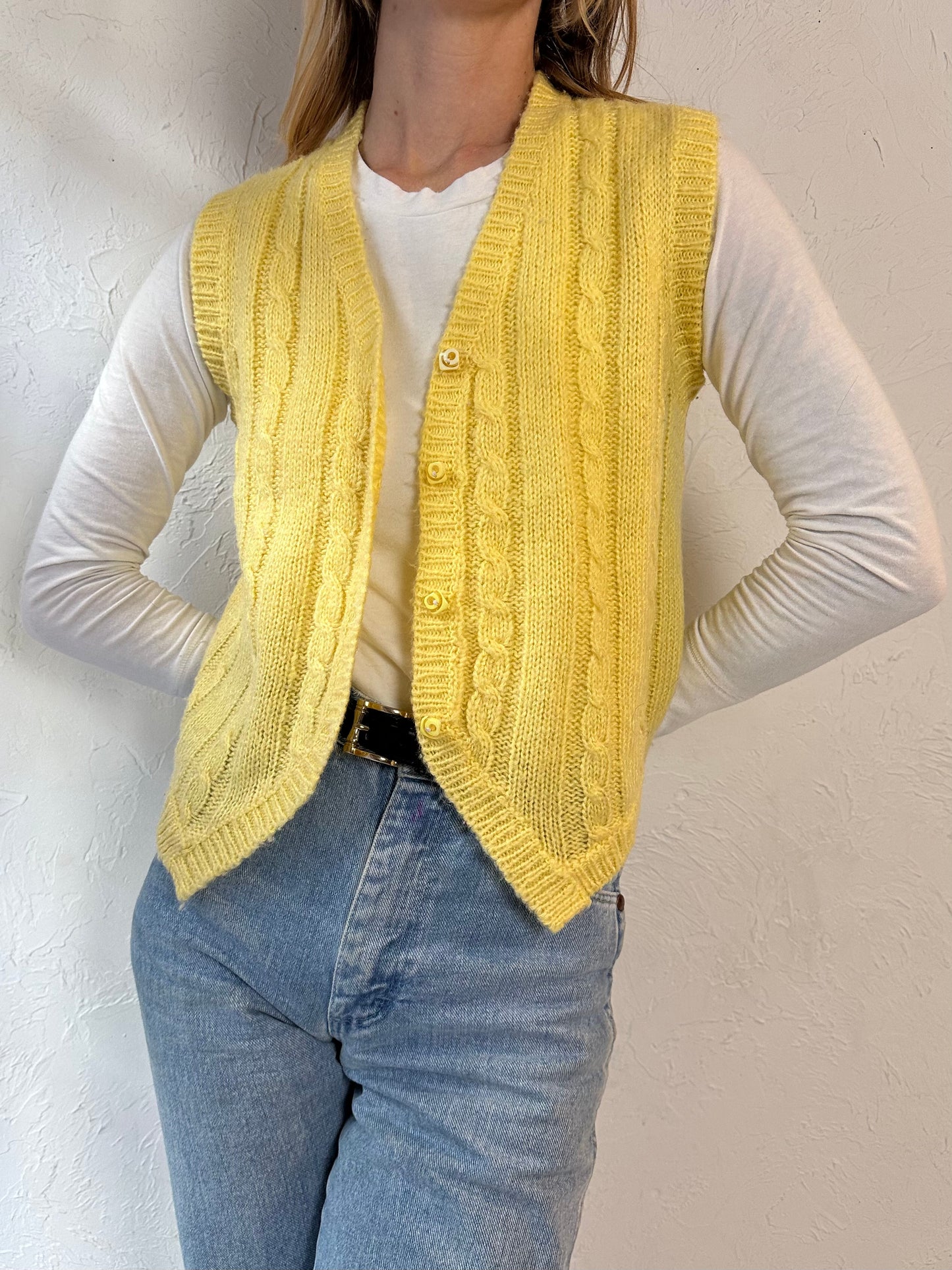 70s 'Ormond' Yellow Acrylic Knit Sweater Vest / Small