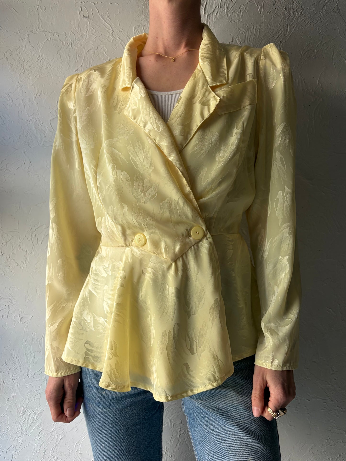 80s Yellow Retro Romanic Blouse / Vintage 1980s Feminine Prairie Cottage Core Top / Small