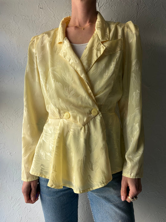 80s Yellow Retro Romanic Blouse / Vintage 1980s Feminine Prairie Cottage Core Top / Small