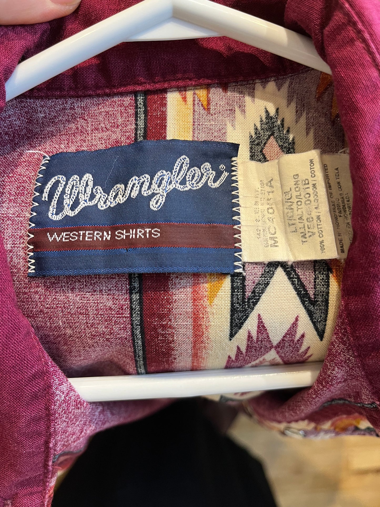 90s ‘Wrangler’ Burgundy Western Snap Up Shirt / XL