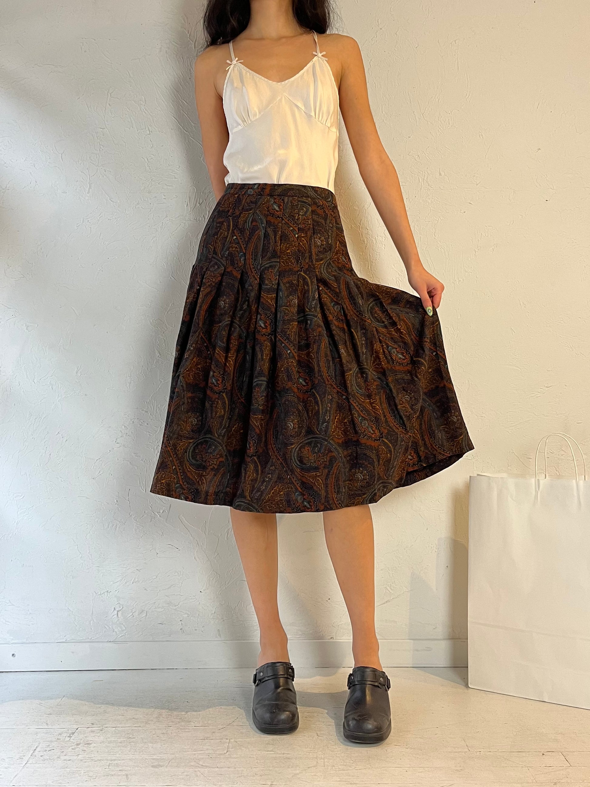 80s ‘Pisanti’ Brown Paisley Pleated Skirt / Small