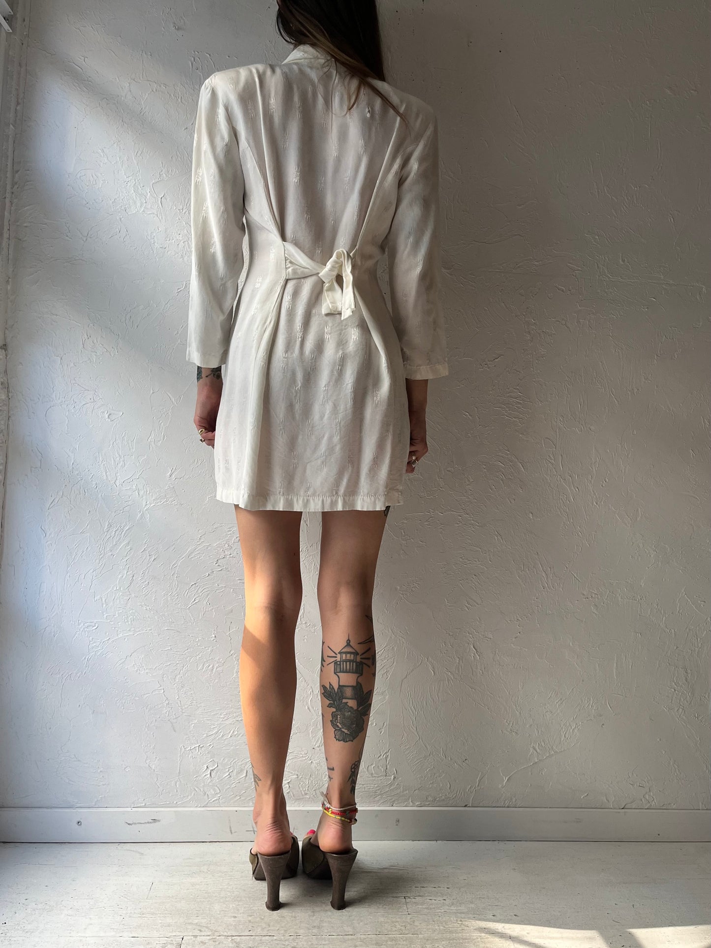 90s 'Rampage' White Long Sleeve Button Up Blazer Mini Dress / Small - Medium