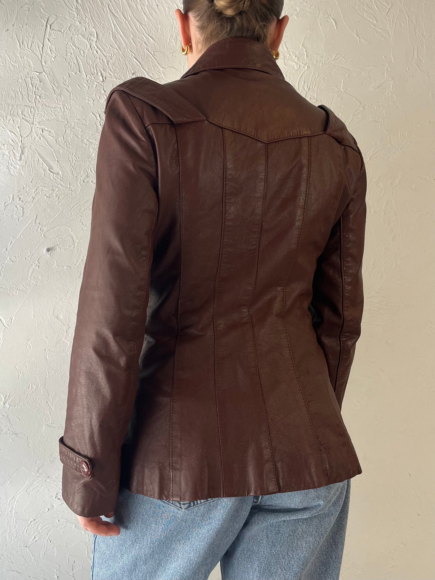 80s 'PBD' Brown Leather Jacket / XS