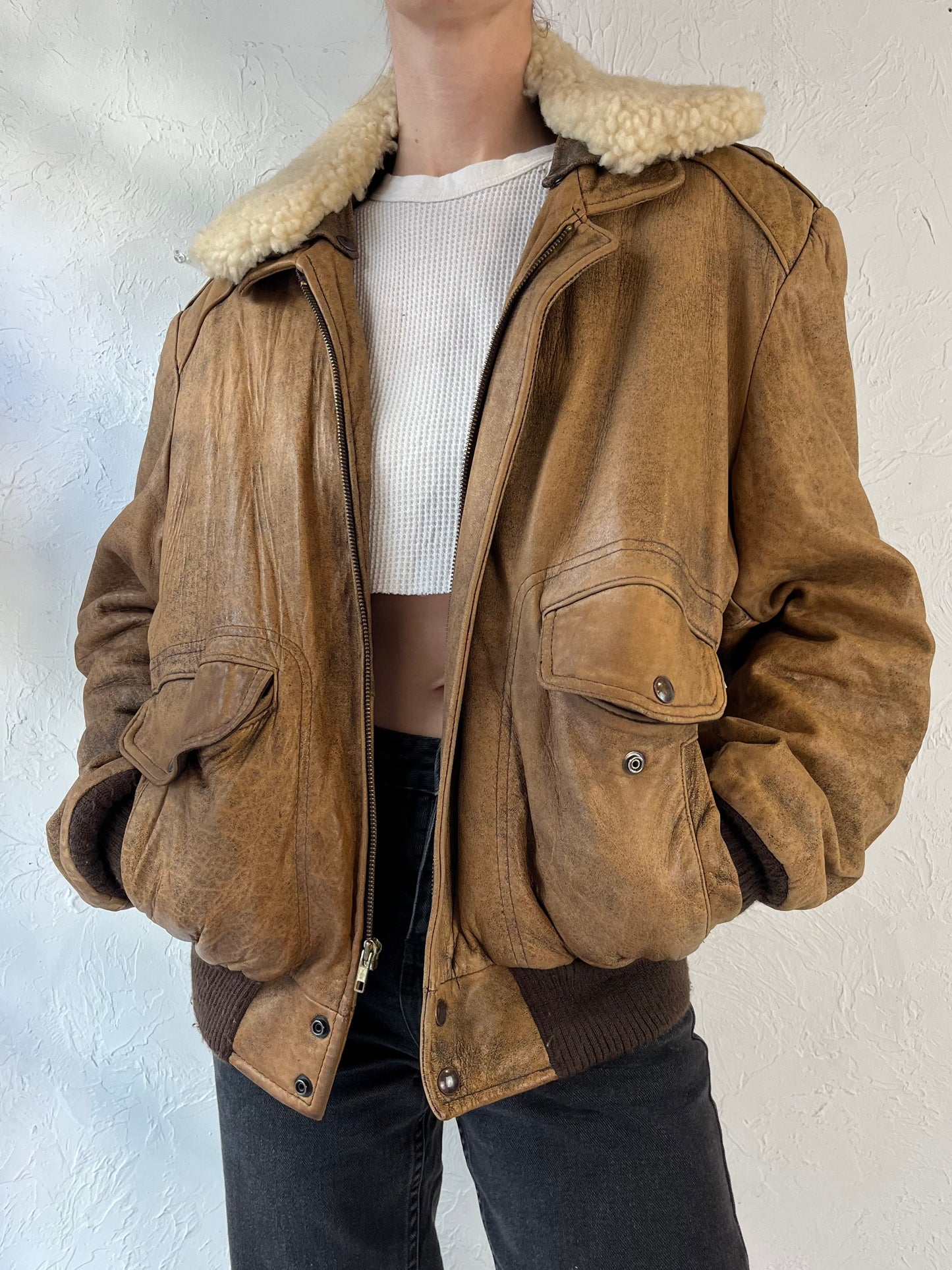 Y2k 'Reed' Brown Leather Flight Jacket / Medium