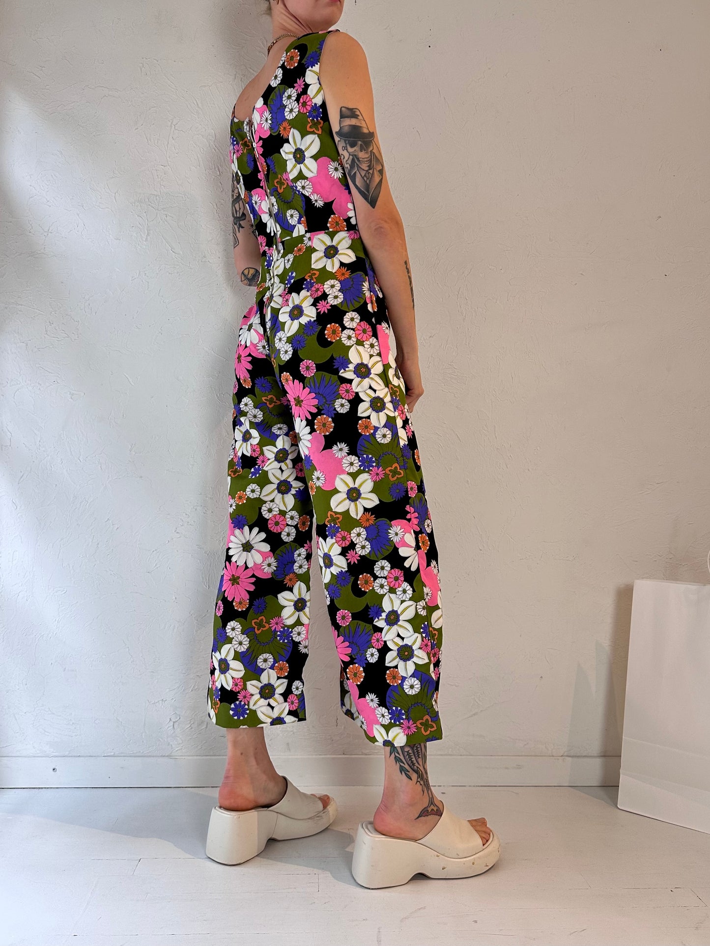 70s Handmade Floral Print Jumpsuit / Small