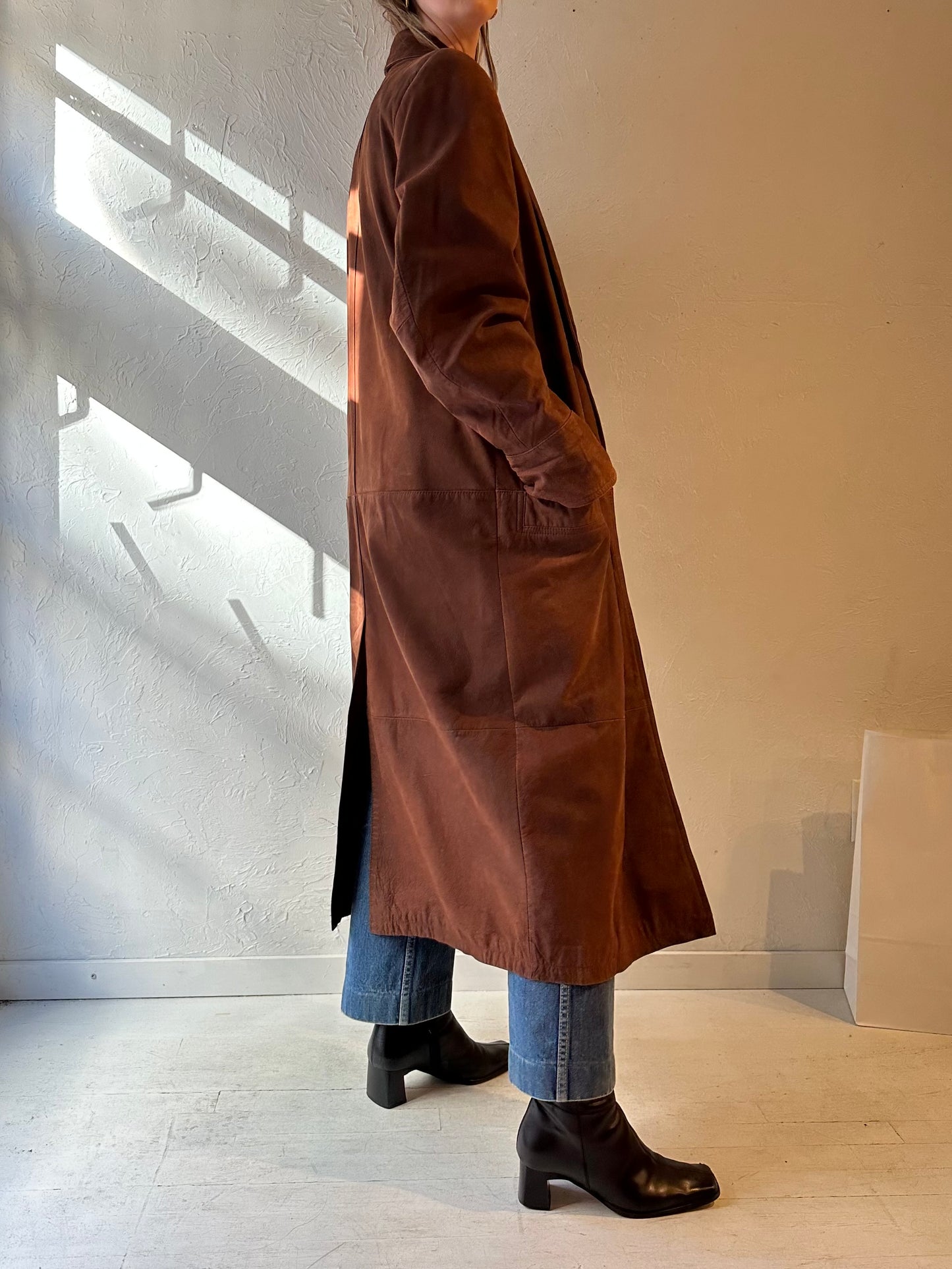 90s ‘Pelle’ Brown Leather Trench Coat / Medium