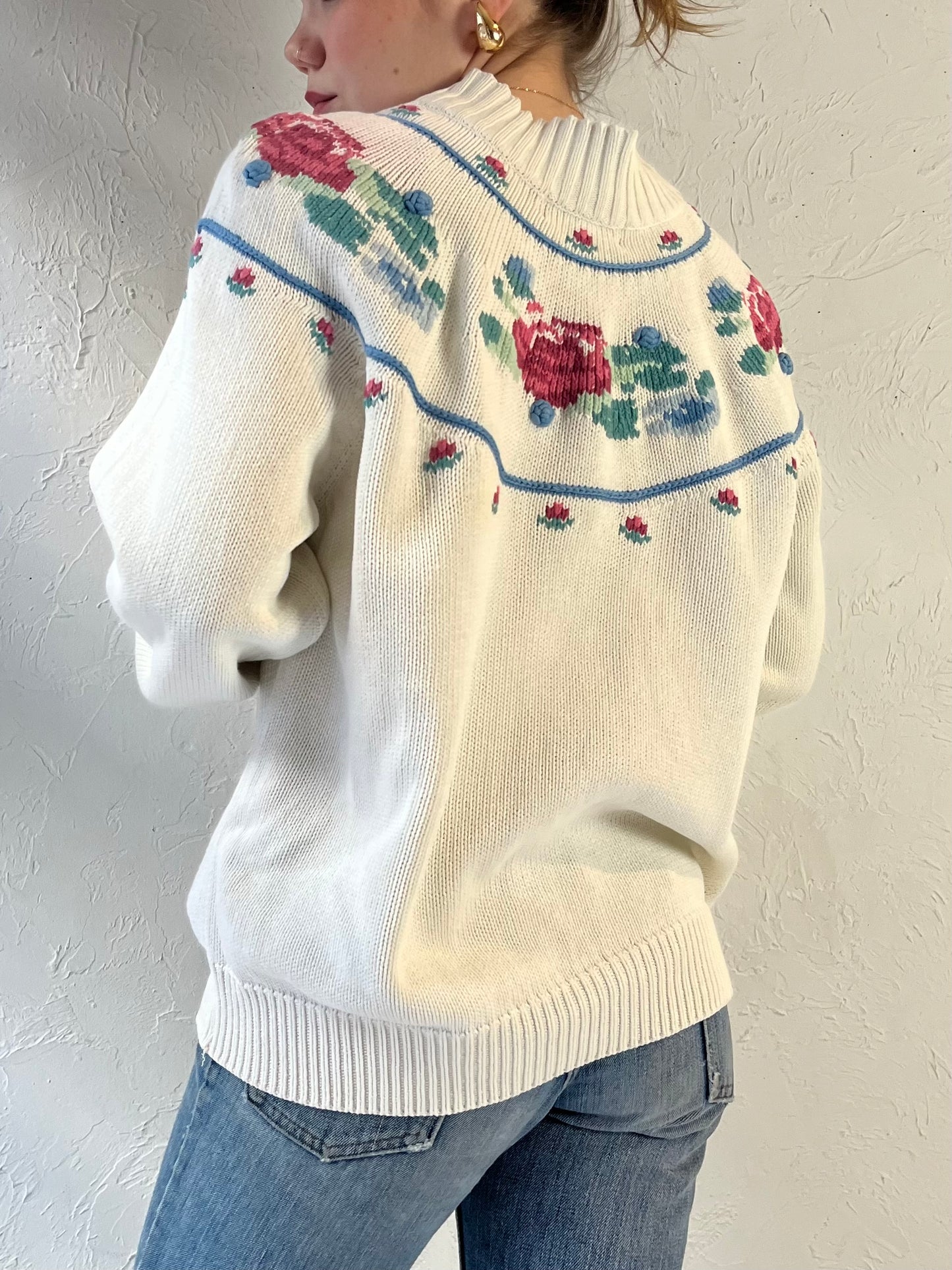 90s ‘North Country’ Floral Knit Sweater / Medium