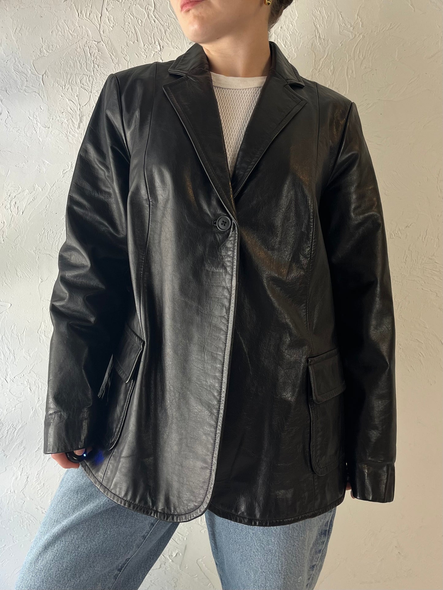 Y2k 'Gap' Black Leather Jacket / Medium