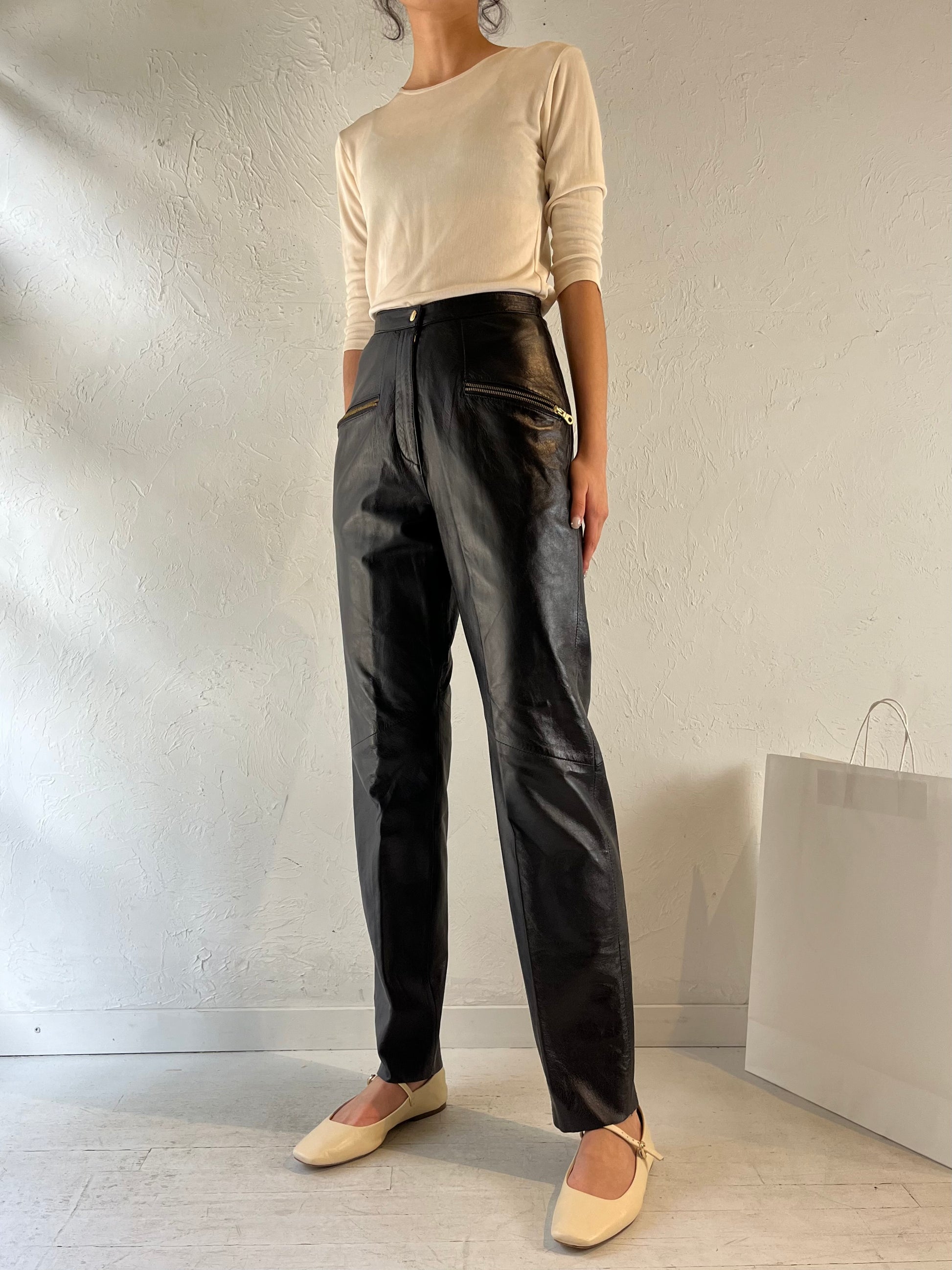 90s ‘G 3’ Black Leather High Waisted Pants / Small