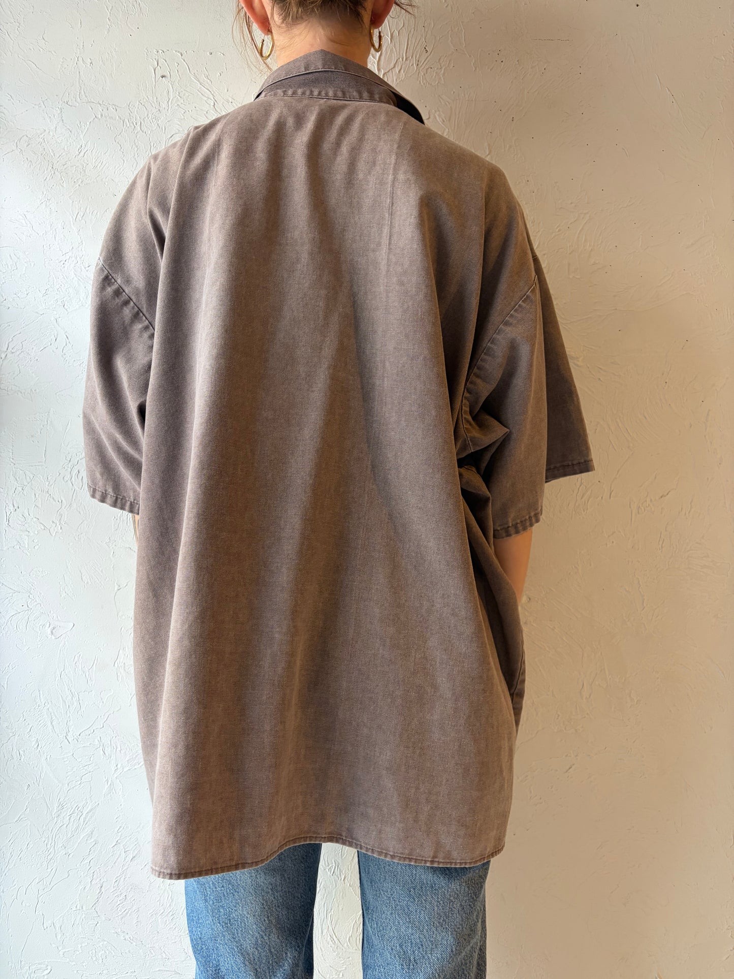 90s 'Ben Davis' Brown Cotton Grungecore Workwear Short Sleeve Shirt /XXXL