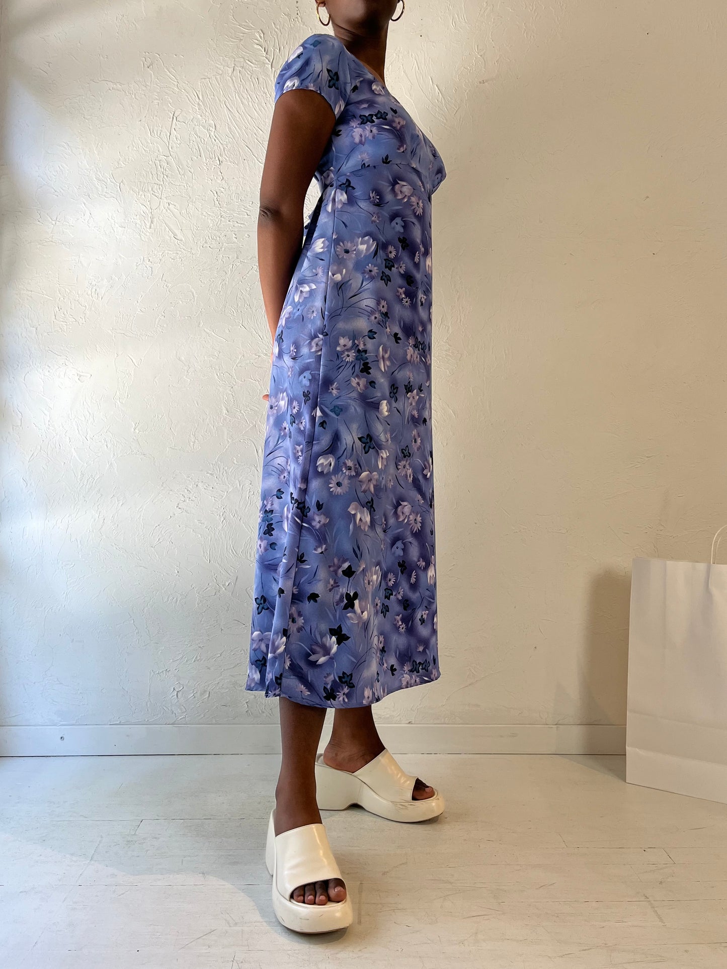 Y2k 'All That Jazz' Blue Floral Print Dress / Medium