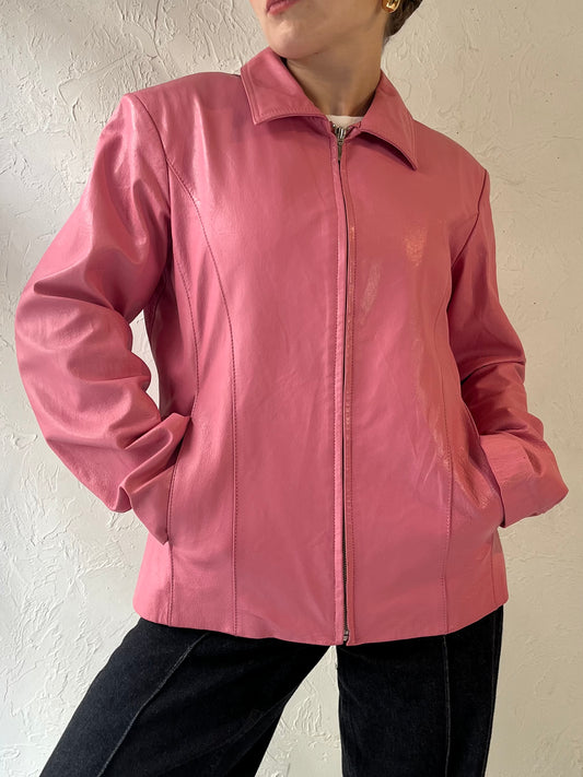 Y2k 'Denver Hayes' Pink Leather Jacket / Medium