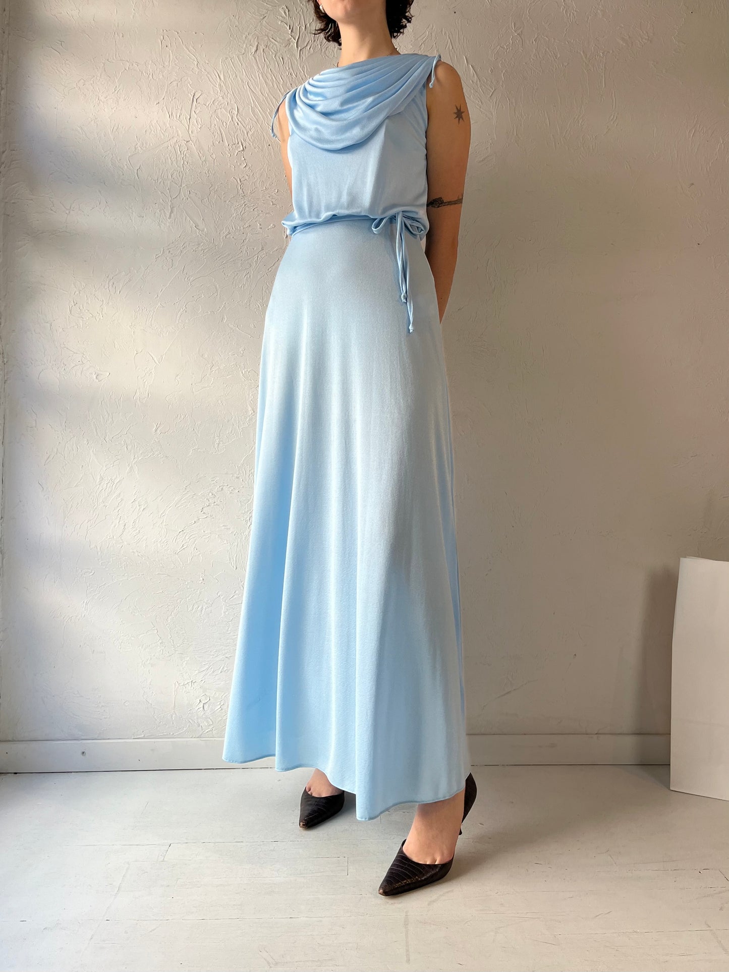 70s 'Nu Mode' Blue Baby Blue Formal Dress / Small