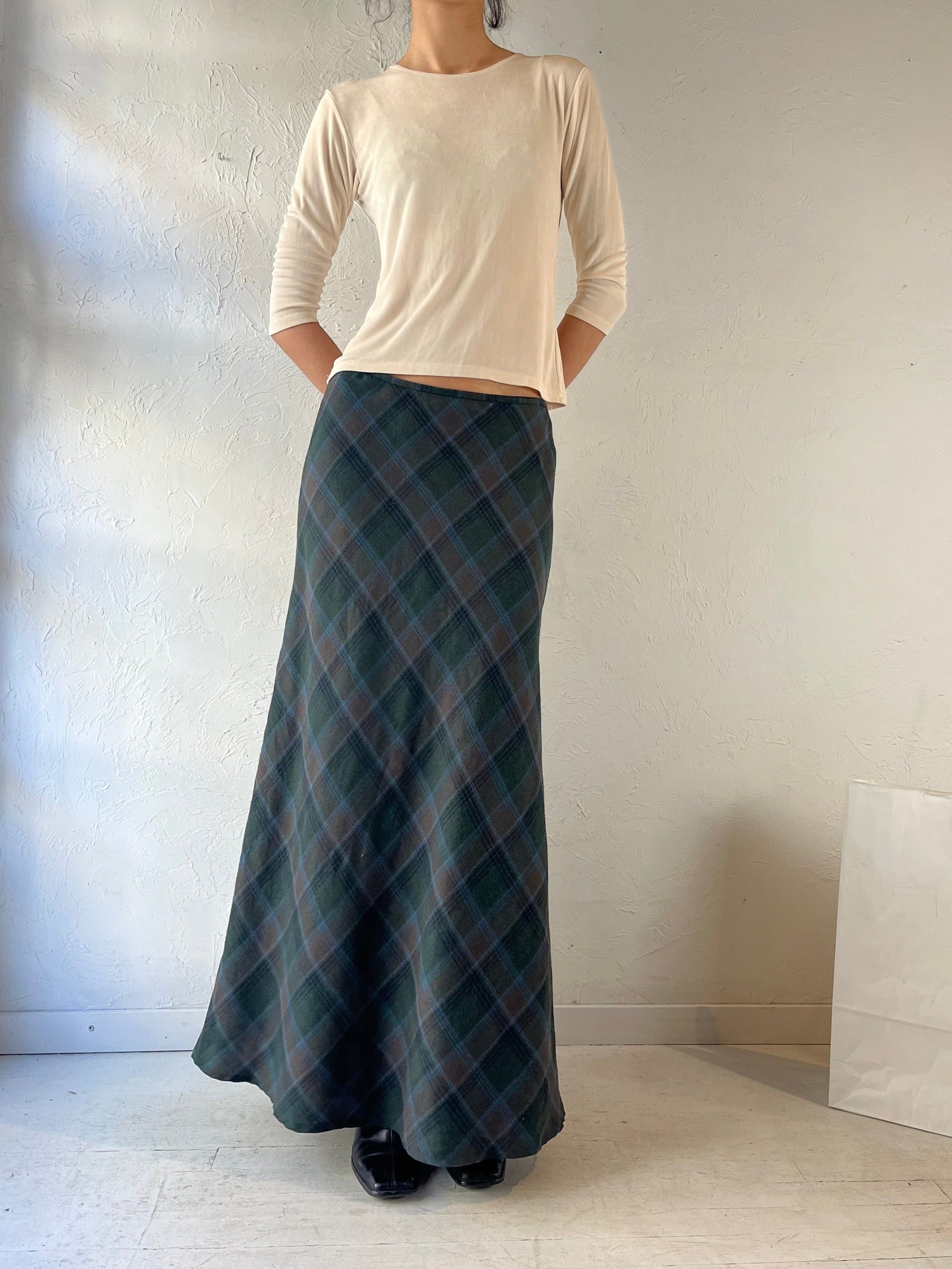 Y2K ‘Liz Claiborne’ Plaid Wool Maxi Skirt / Medium