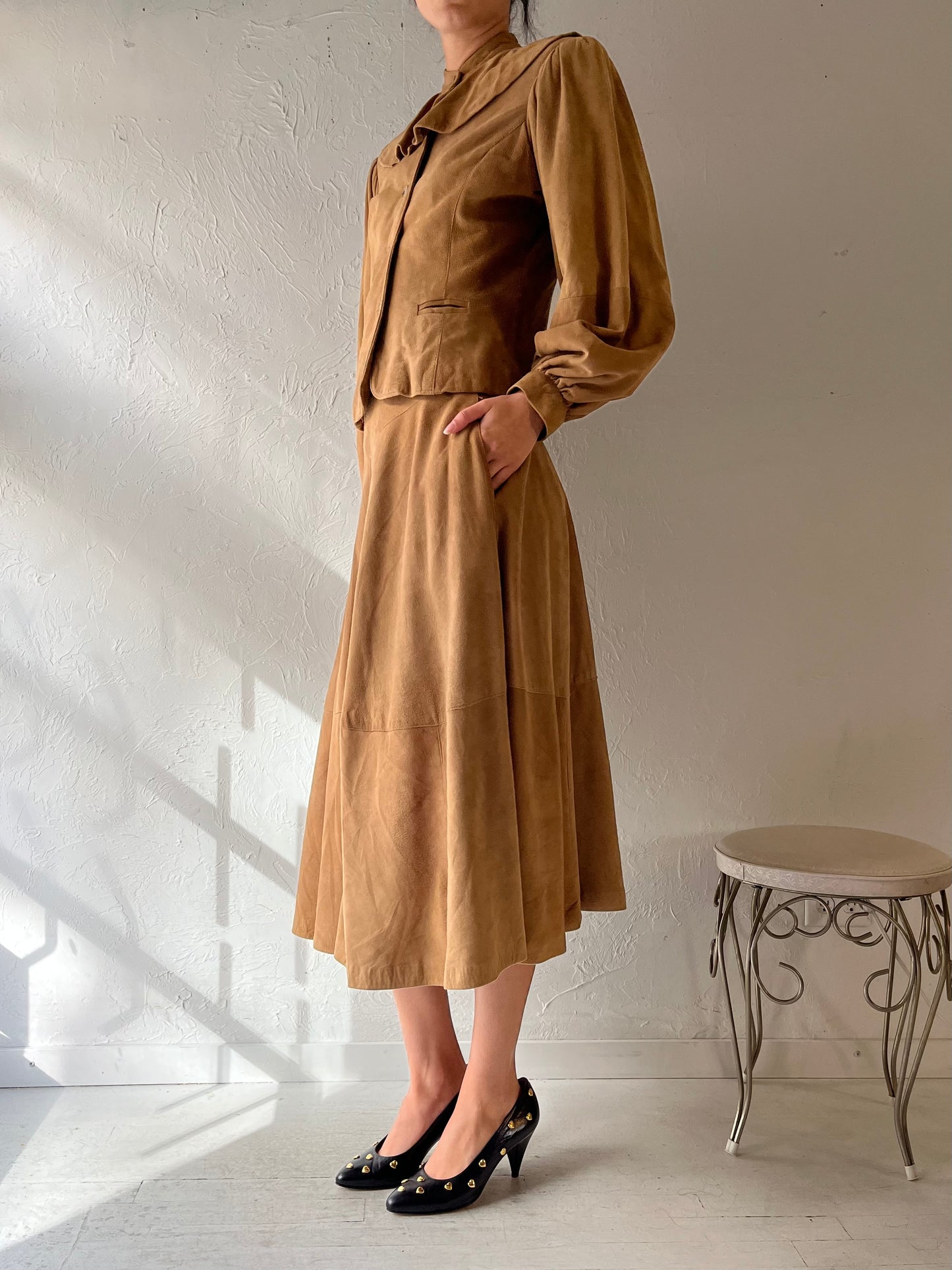 70s ‘Bagatelle’ Tan Suede Skirt Set / Small