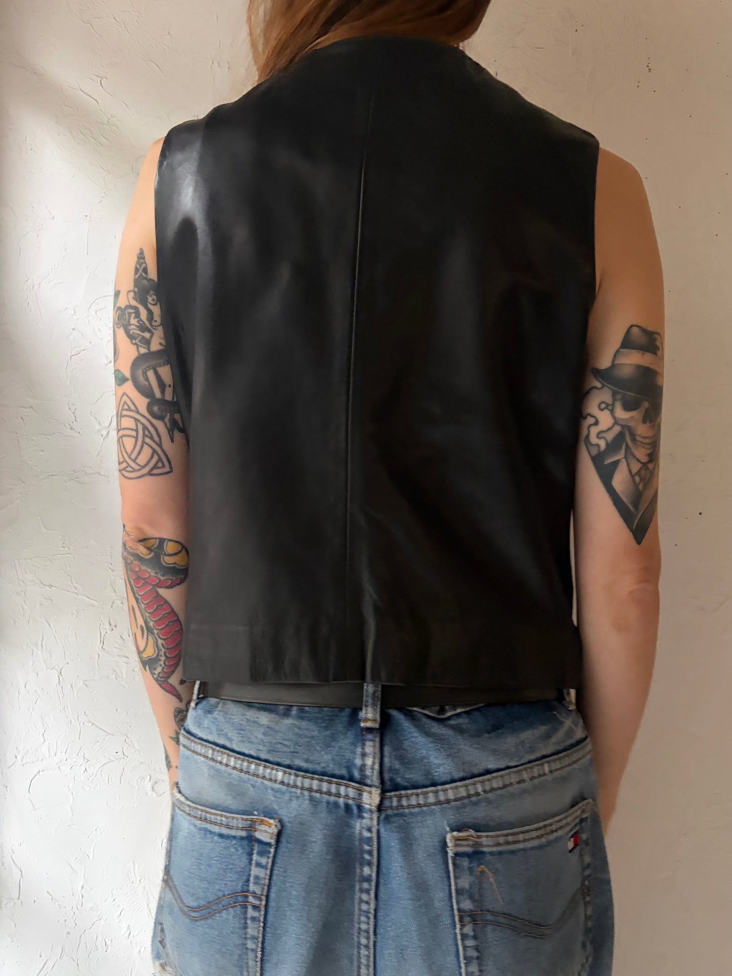 90s 'Banana Republic' Black Leather Vest / Small