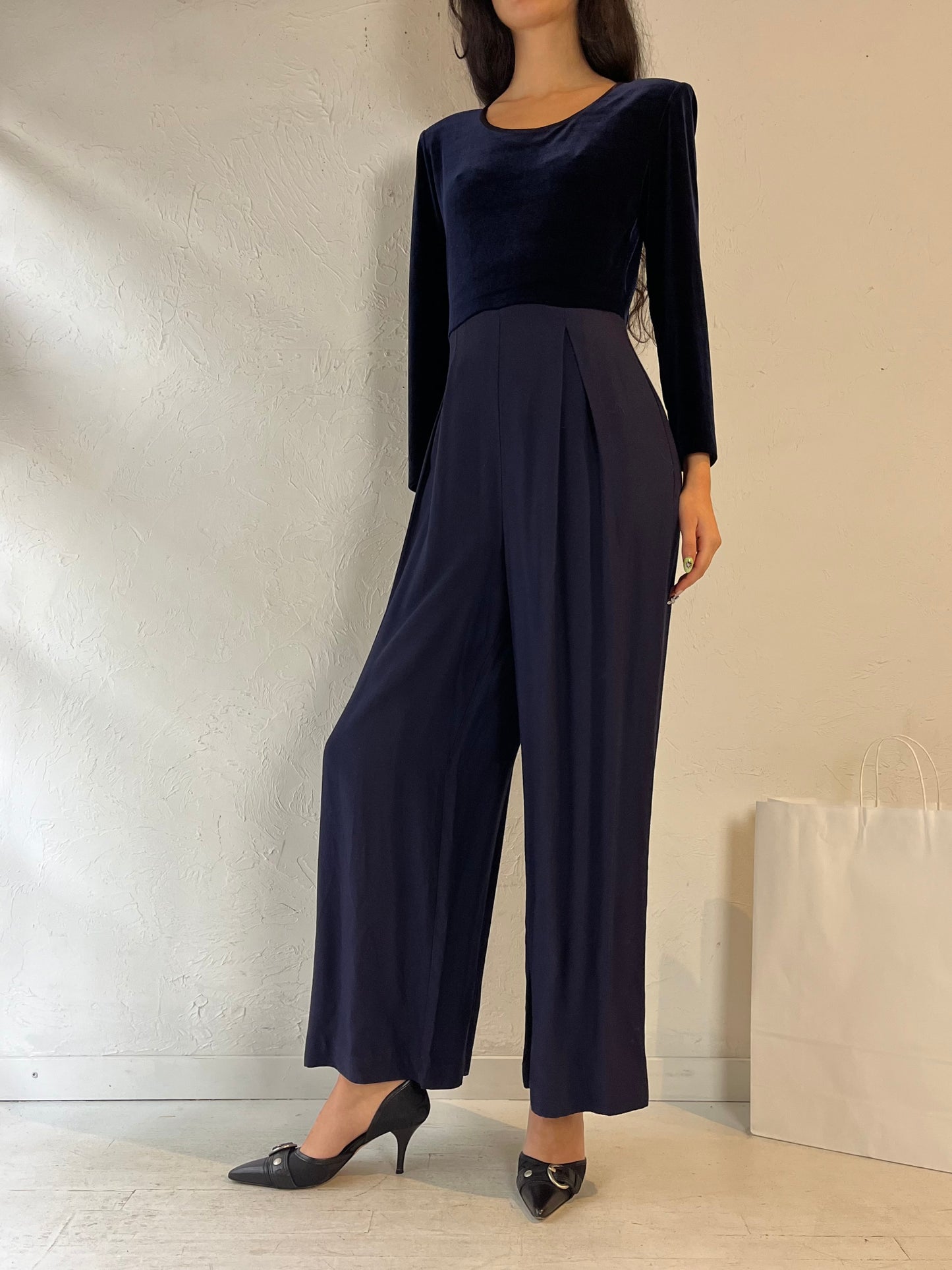 90s ‘Jessica Howard’ Navy Blue Jumpsuit / Medium