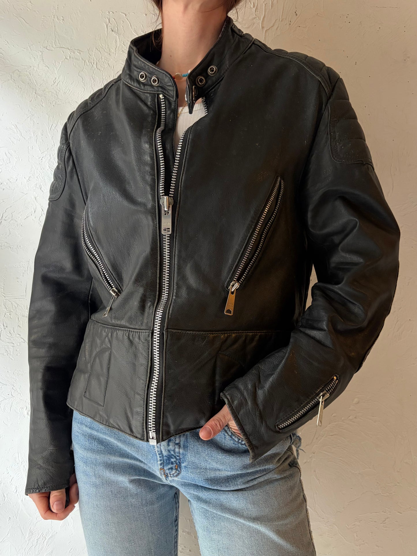 Vintage Heavy Duty Moto Leather Jacket / Medium