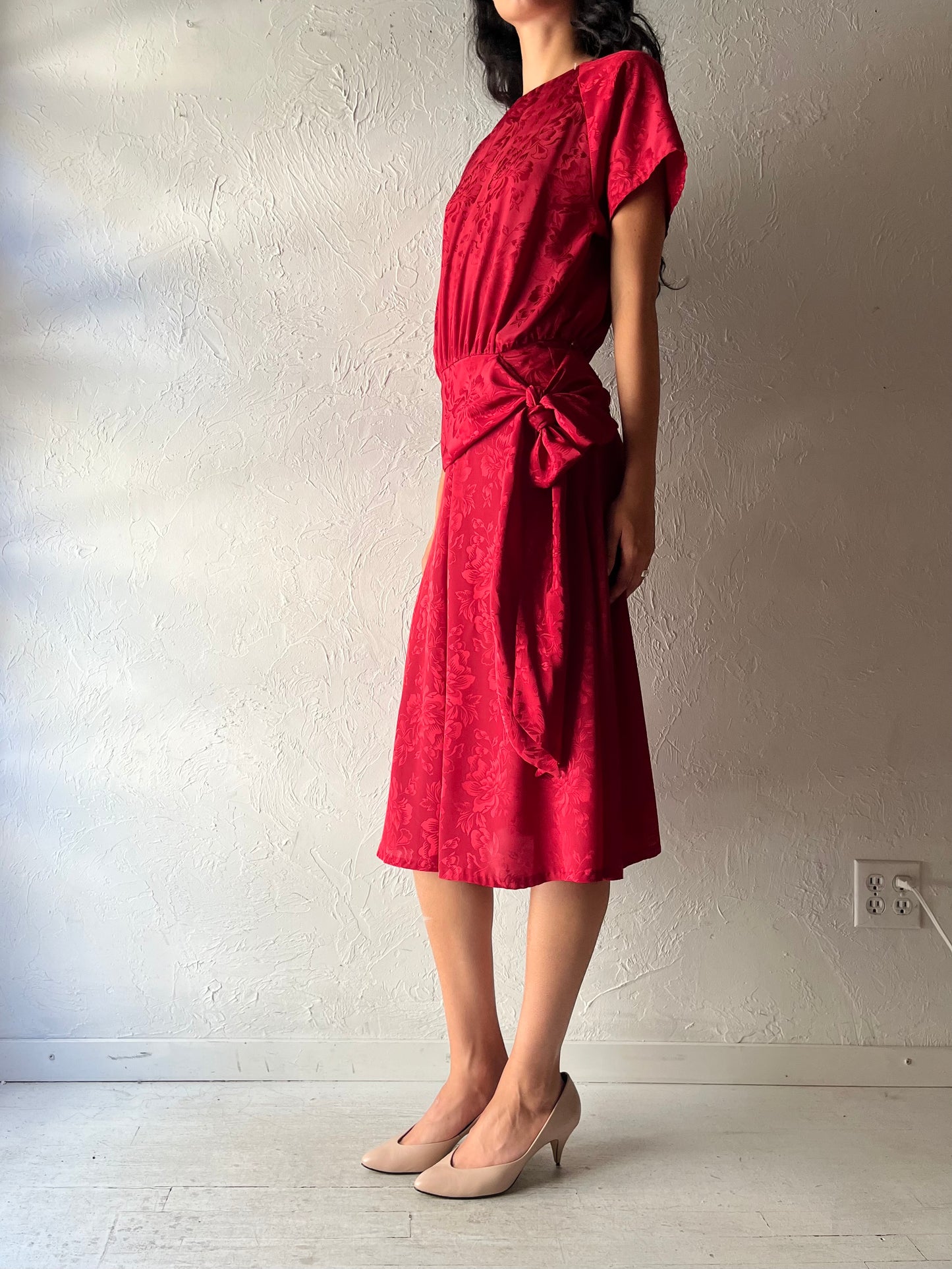 80s Floral Midi Dress / Small