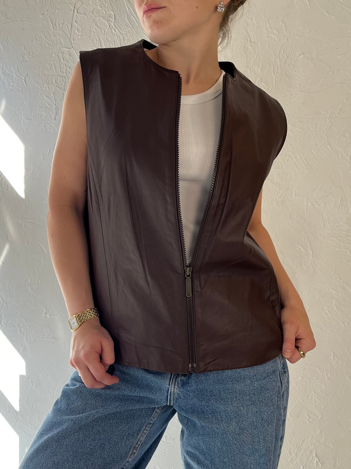 Y2k 'Preston & York' Brown Leather Vest / Medium