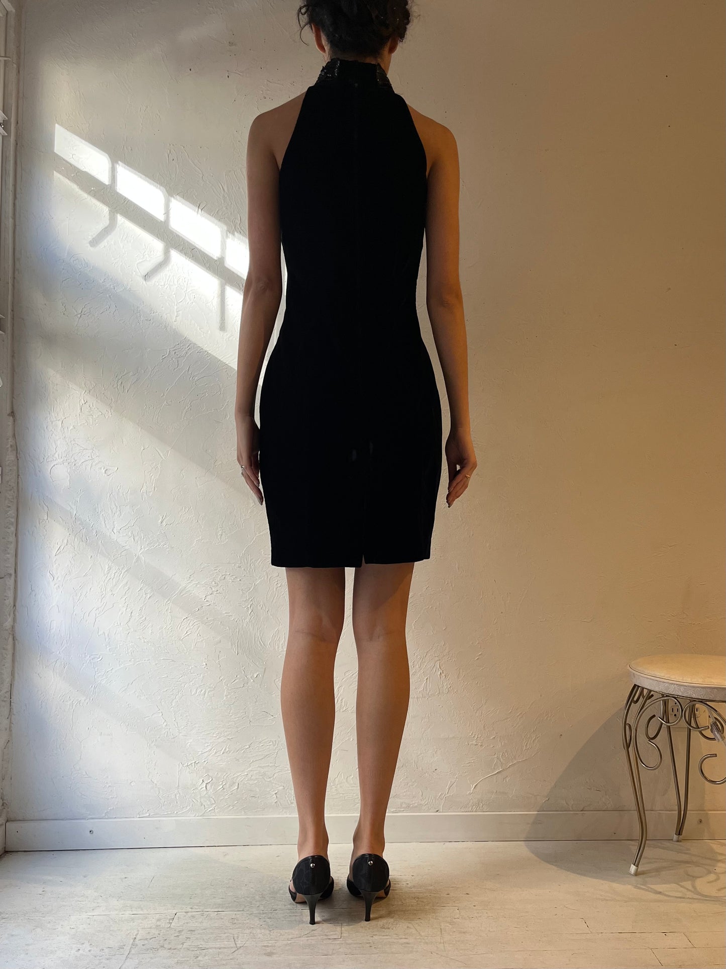 90s 'Jump' Black Velvet Formal Dress / Medium