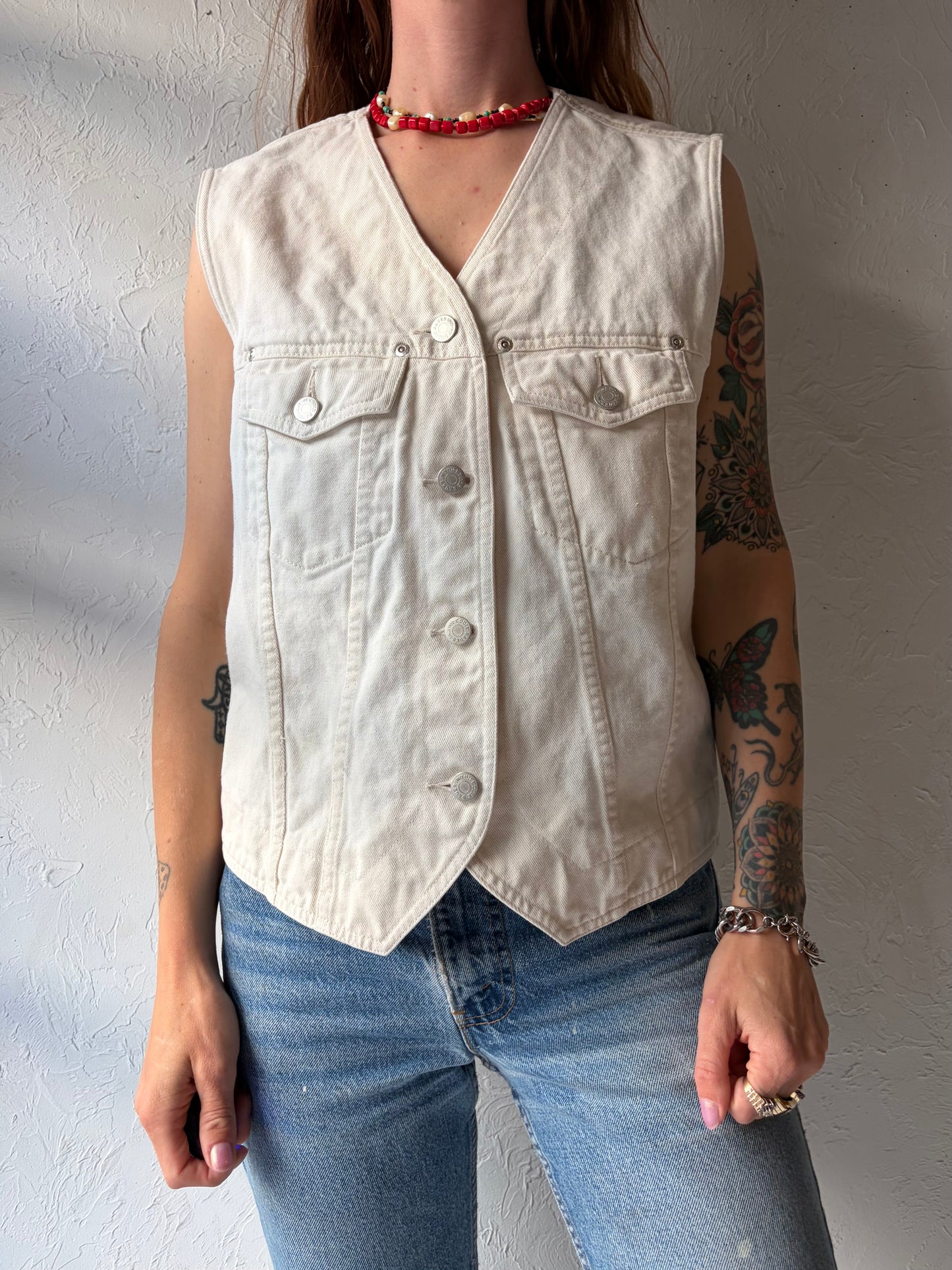 Vintage 'Eddie Bauer' White Denim Vest / Medium
