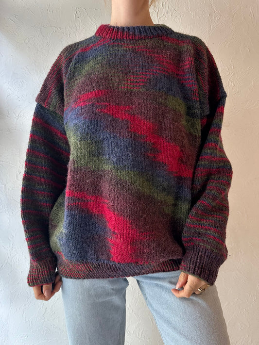90s Hand Knit Rainbow Pullover Sweater / Large