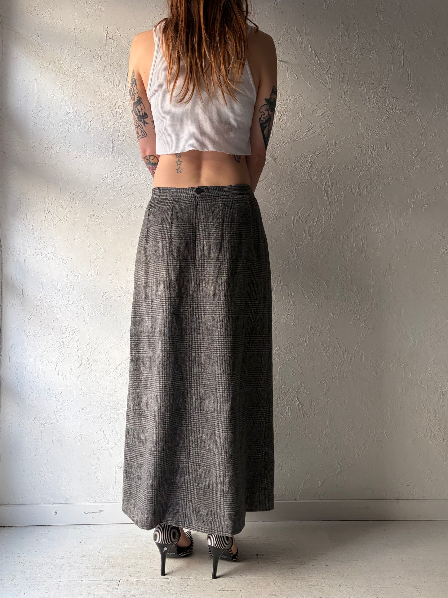 Vintage Gray Knit Spring Winter Maxi Skirt / Medium