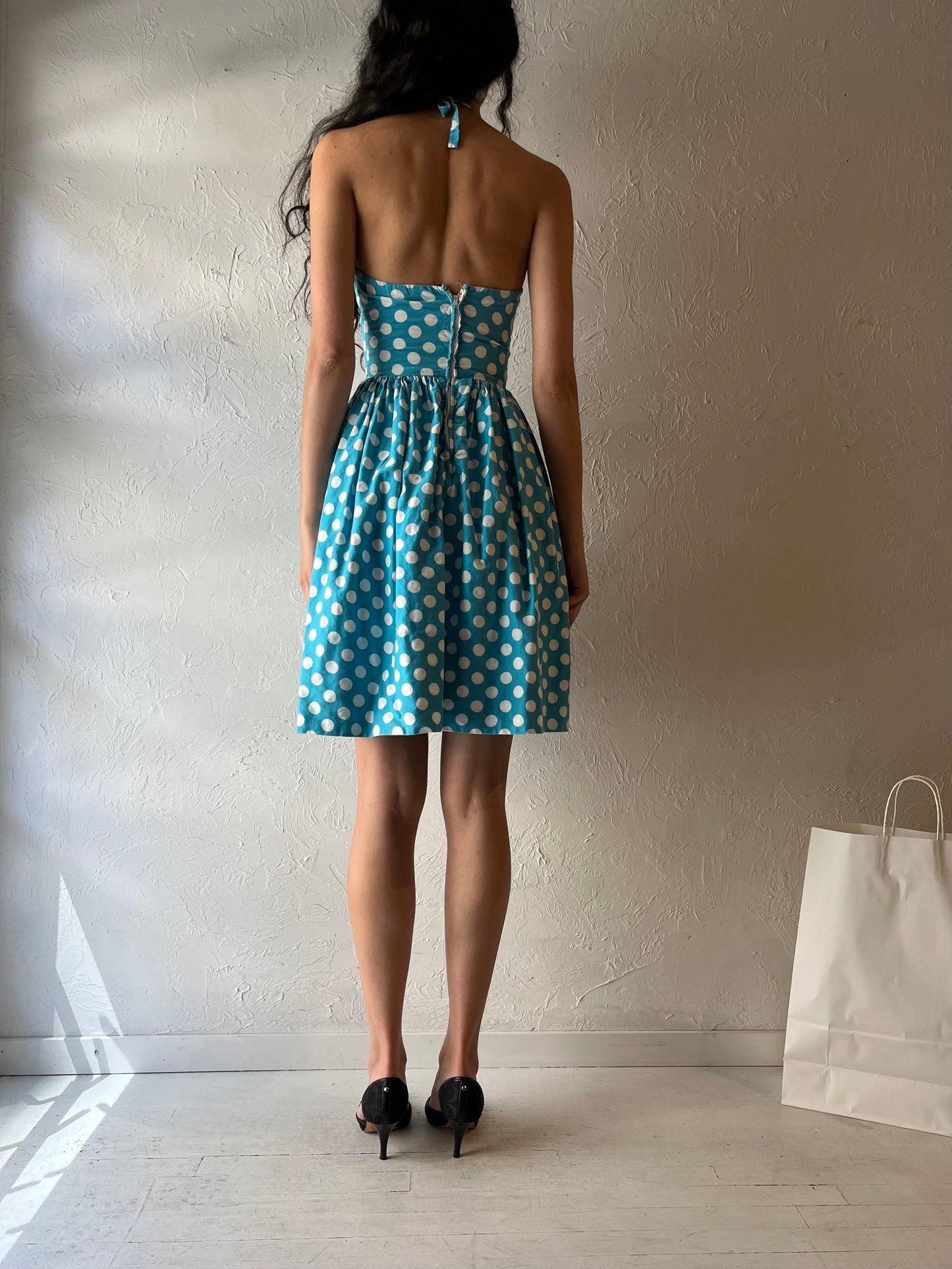 80s Blue Polka Dot Pin Up Dress / XSmall