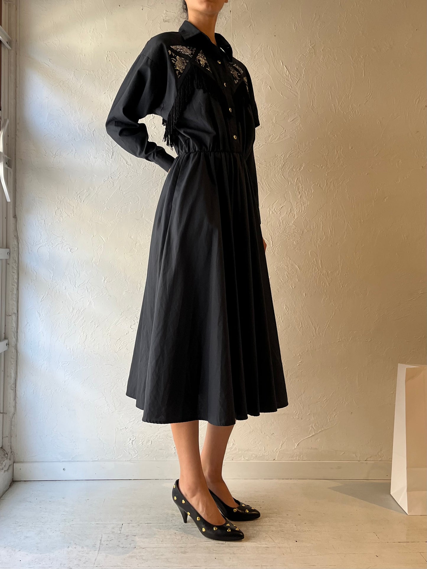 80s 'Western Collection' Black Western Fringe Dress /