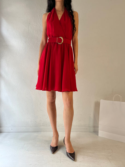 70s 'Algo' Red Halter Dress / Small