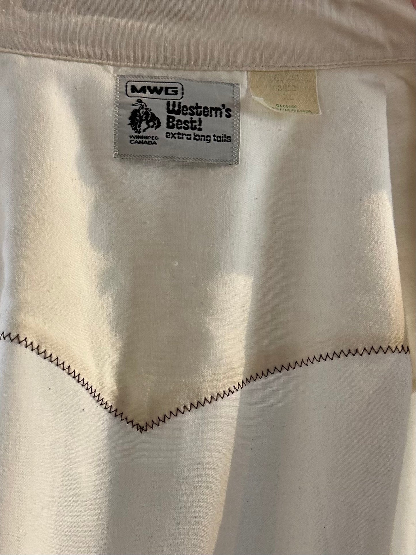 80s ‘MWG’ White Pearl Snap Western Shirt / XL