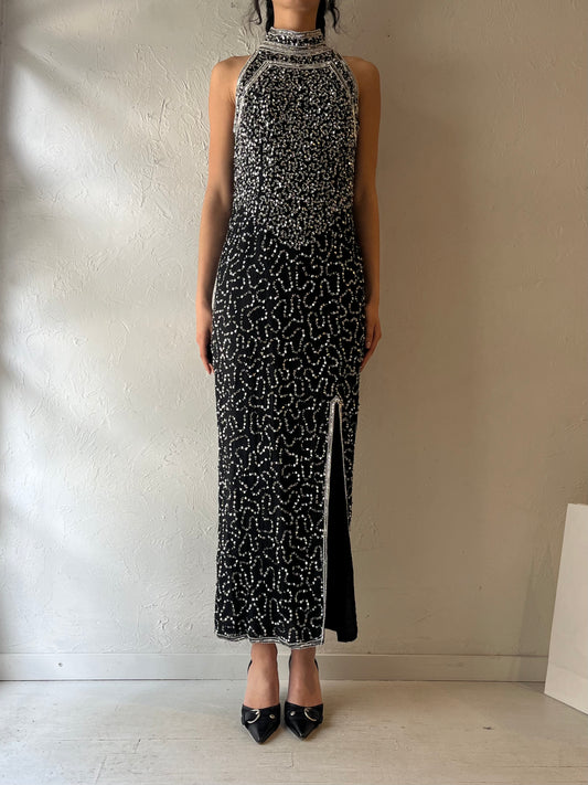 90s ‘Laurence Kagar’ Black Beaded Gown / Large