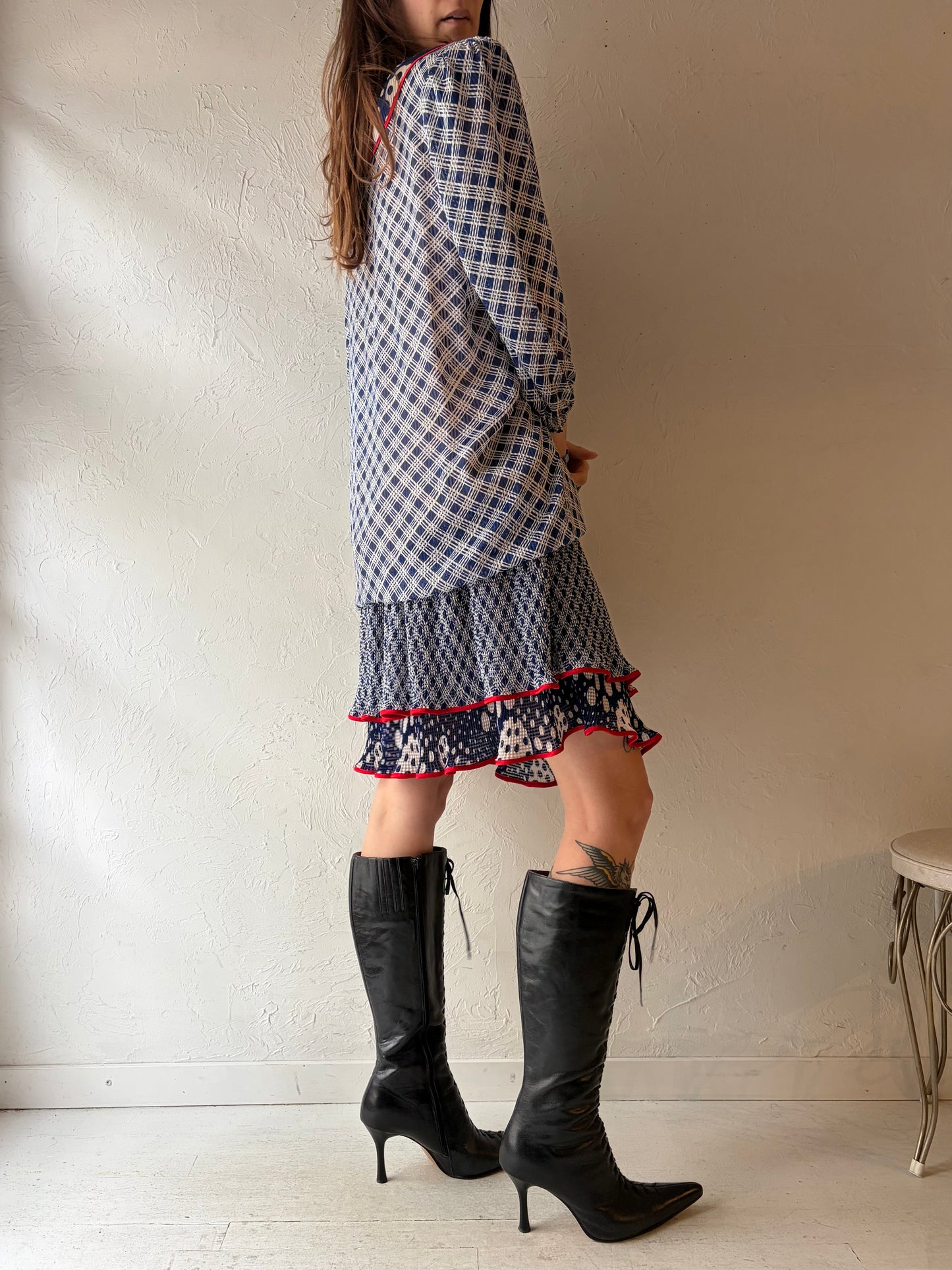 80s 'Dimensions Mosaic' Drop Waist Dress / Medium