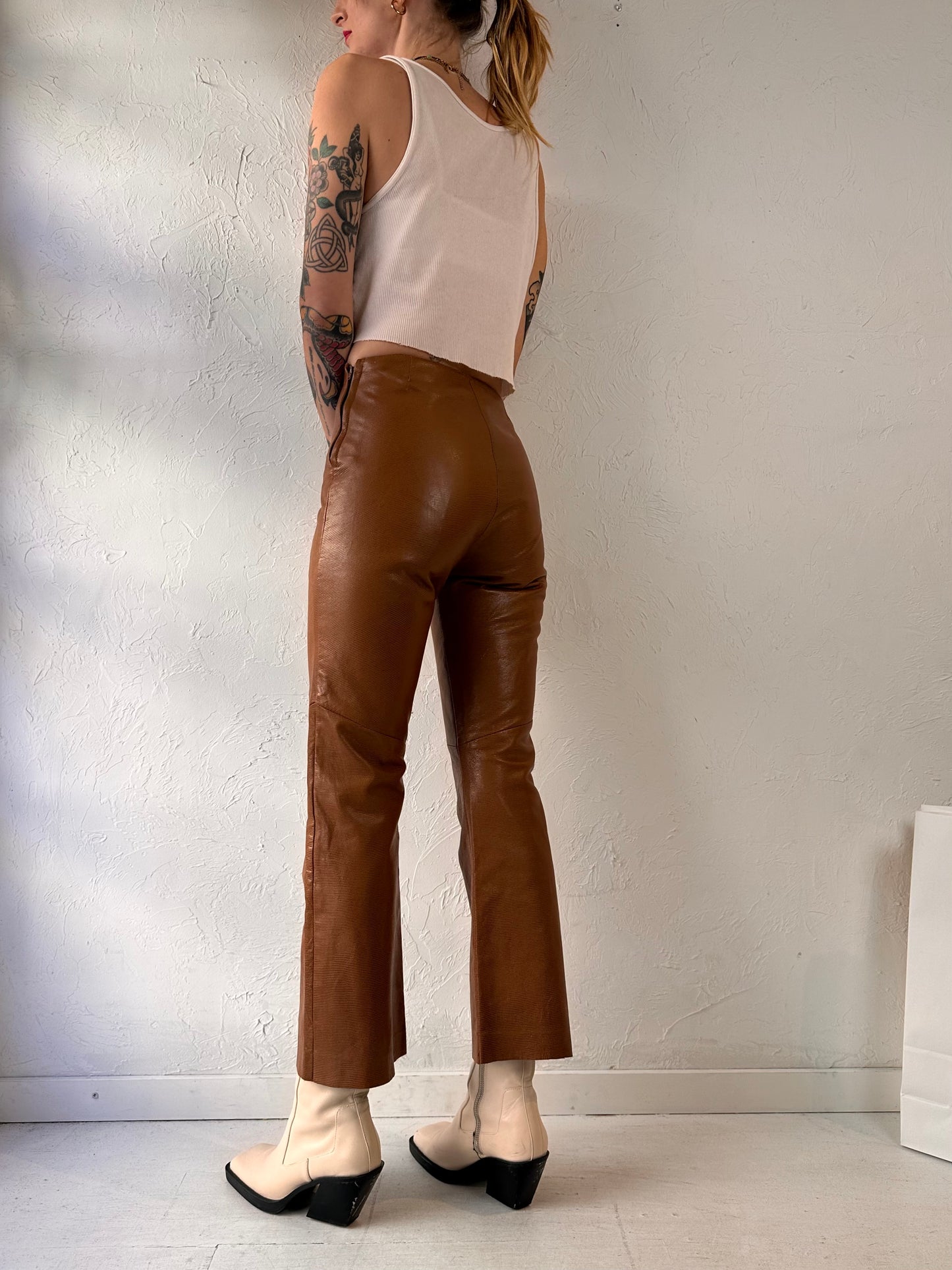 90s 'Danier' Brown Leather Pants / Small