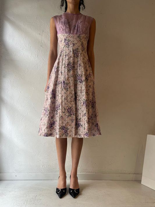 60s ‘Dress Town’ Purple Floral Lace Midi Dress / Small