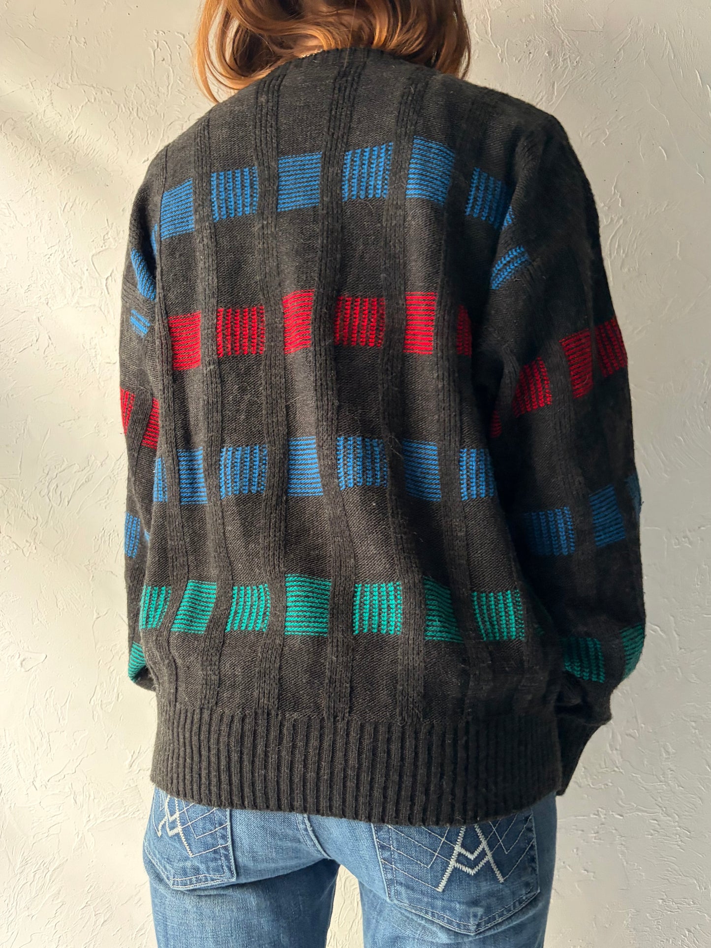 90s 'London Fog' Grey Acrylic V-Neck Sweater / Medium
