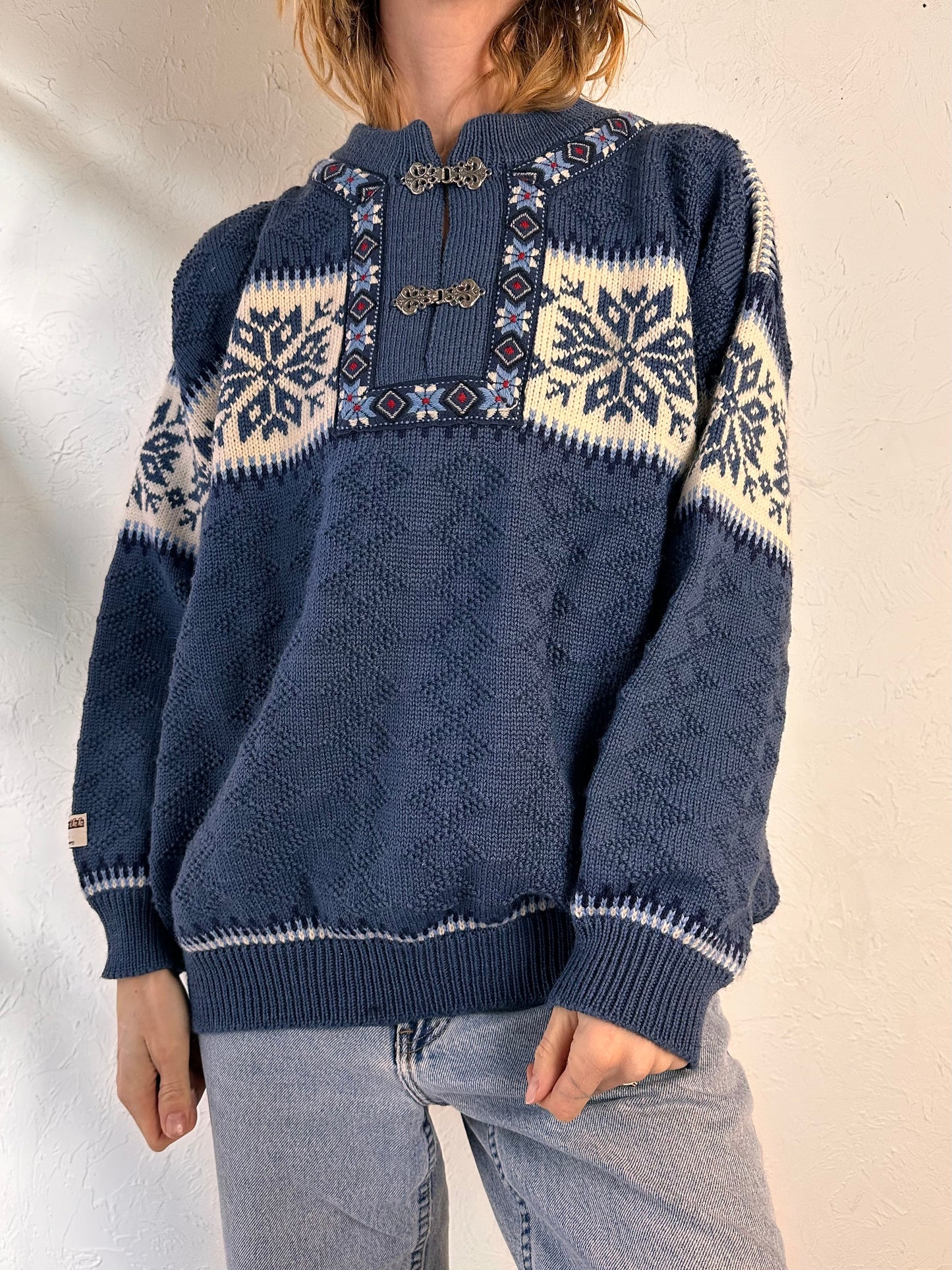 Vintage 'Nordstrikk' Blue Wool Nordic Ski Sweater / Medium