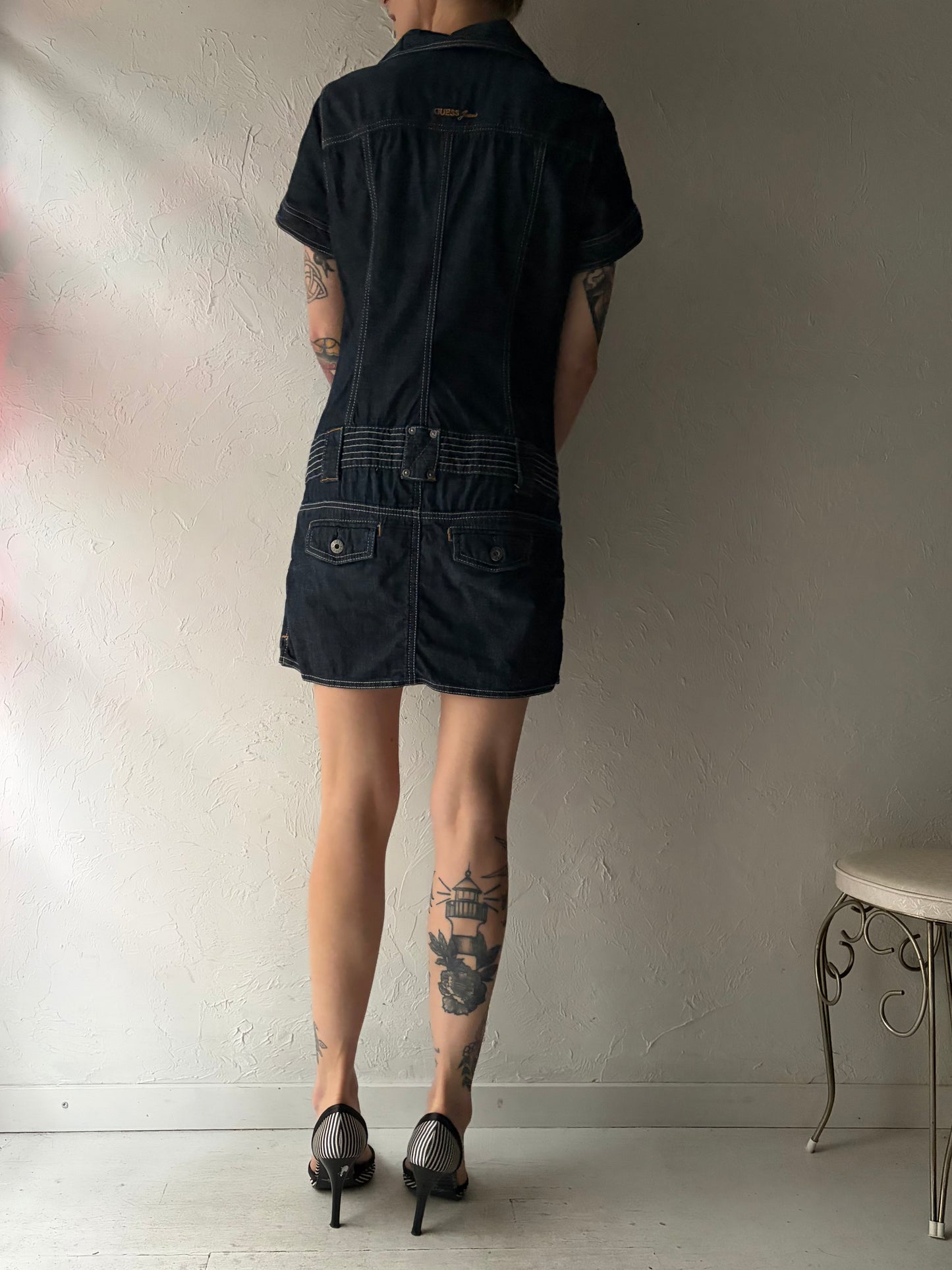 Y2k 'Guess' Dark Denim Mini Dress / Large