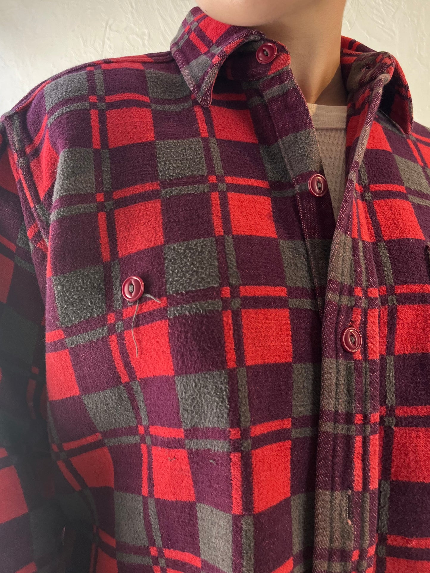 Vintage 'Champion' Red Cotton Flannel Shirt / Medium