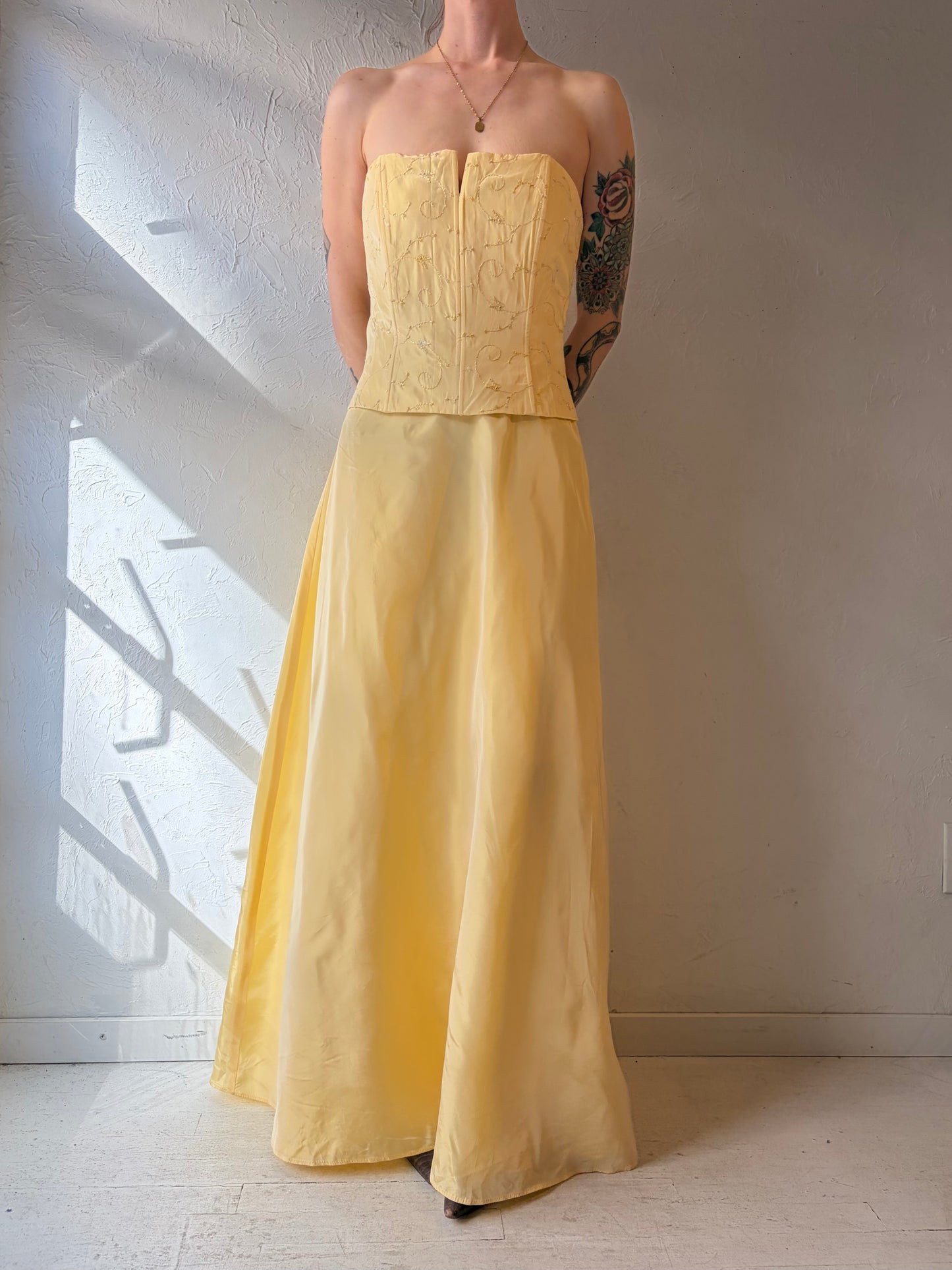 80s 'Gunne Sax' Yellow Strapless Formal Dress / Medium