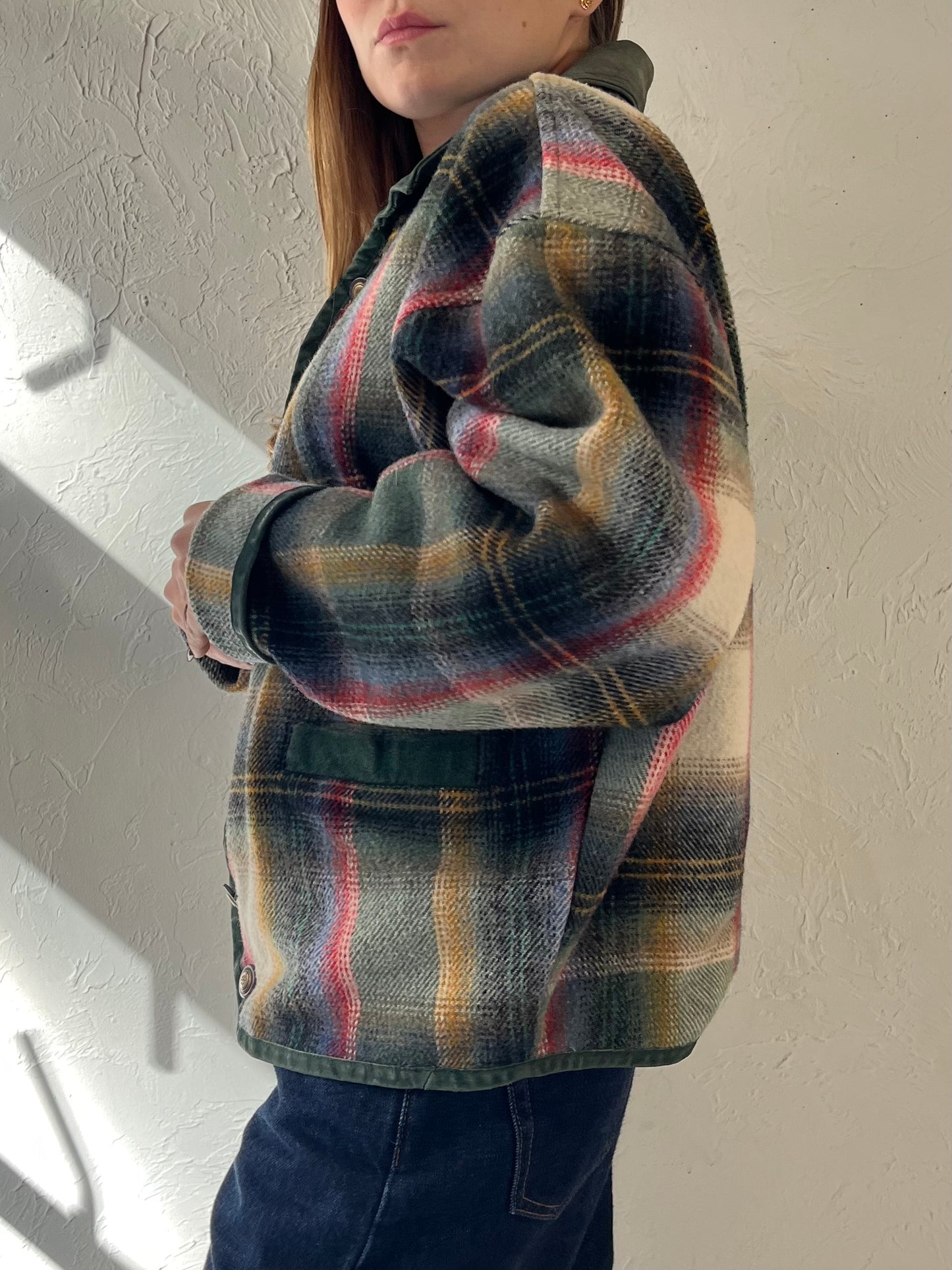 90s ‘BB Dakota’ Plaid Knit Jacket / Medium